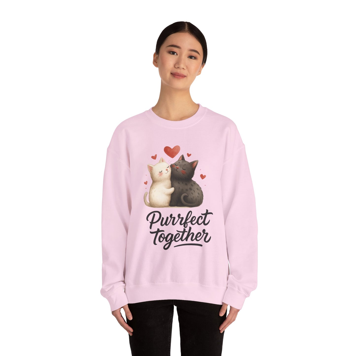 Cute Cat Couple Womens Sweatshirt, Purrfect Together Sweater, Gift for Cat Lovers, Cozy Crewneck for Valentine's Day, Animal Lover Apparel