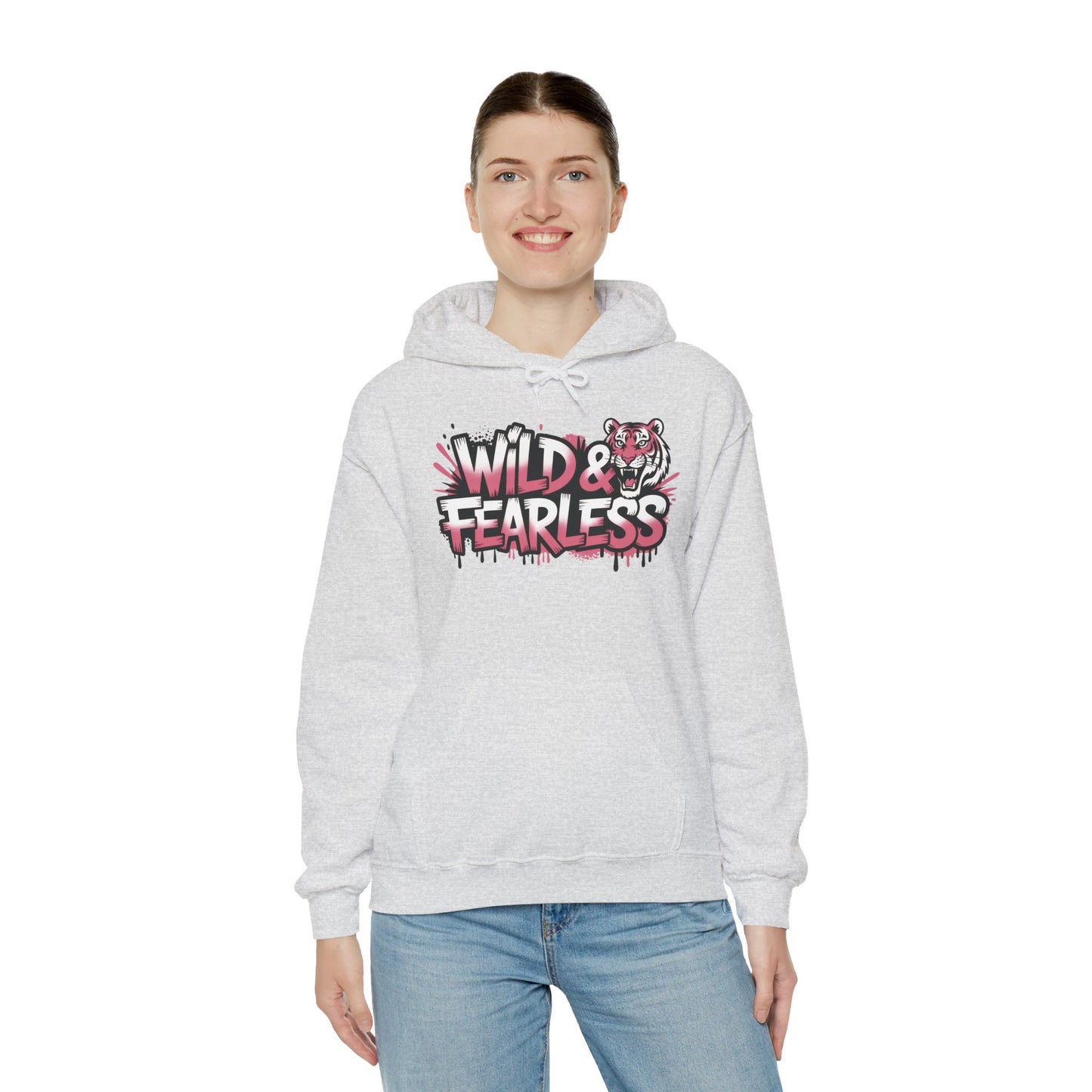 Women's Hoodie Wild & Fearless, Tiger Graffiti Graphic Pullover, Bold Urban Streetwear Hoodie