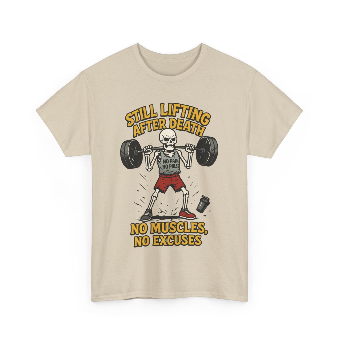 Funny Skeleton Gym T-Shirt, Still Lifting After Death, Funny Workout Shirt for Men, Fitness Gift, Halloween Apparel, Unisex Cotton Tee