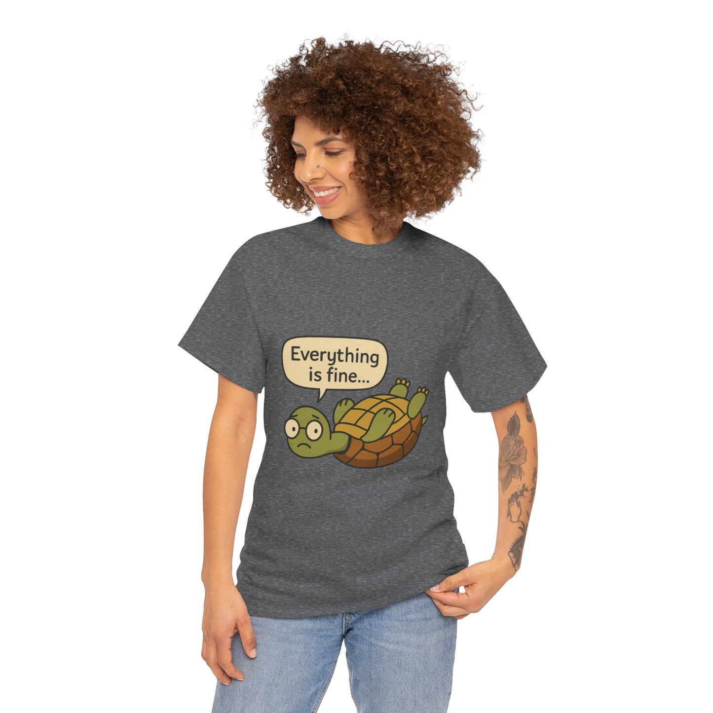 Everything is Fine Turtle Tee, Funny Unisex Cotton Tee, Cute Animal Shirt, Gift for Nature Lovers, Great for Humor, Positive message t-shirt