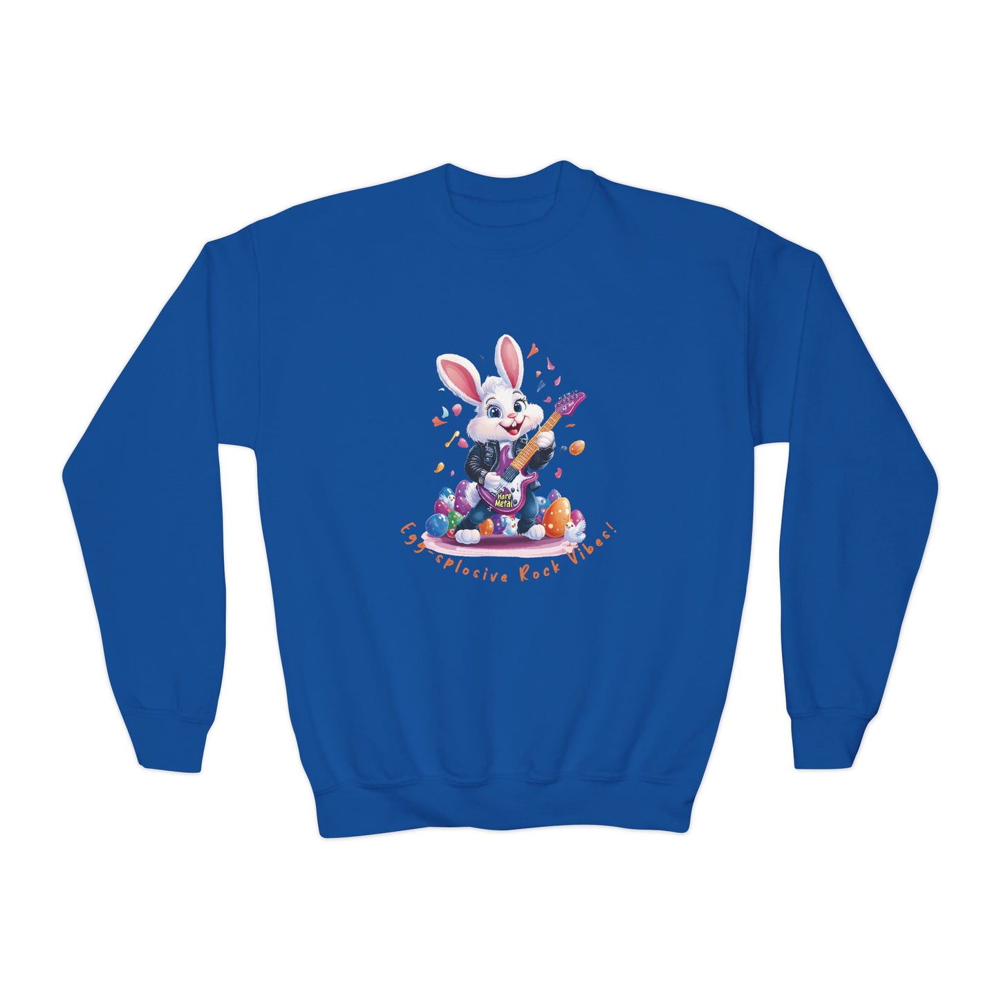 Cool Rocking Bunny Youth Crewneck Sweatshirt, Fun Easter Gift, Kid's Music Apparel, Spring Celebration Style, Cute Animal Sweatshirt