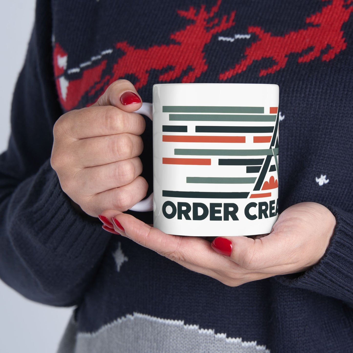Order Creates Power Coffee Mug, Minimal Geometric Triangle Wraparound Cup, Scandinavian Modern Gift for Men, Ceramic Mug, (11oz, 15oz)