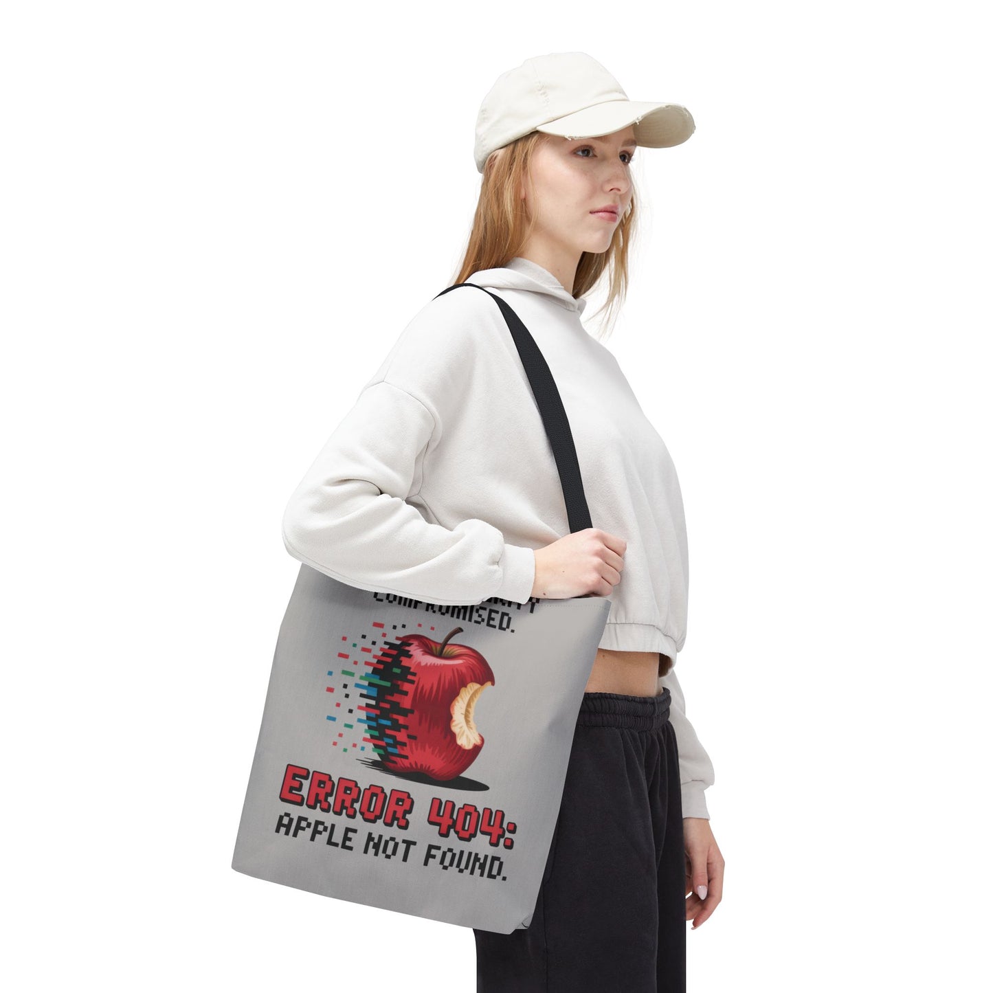 Error 404 Apple Tote Bag, Geek Tote, Funny Shopping Bag, Gift for Tech Lovers, Apple Lovers Tote, Digital Design Bag, Large Tote Bag, Weekender Bag, Beach Bag