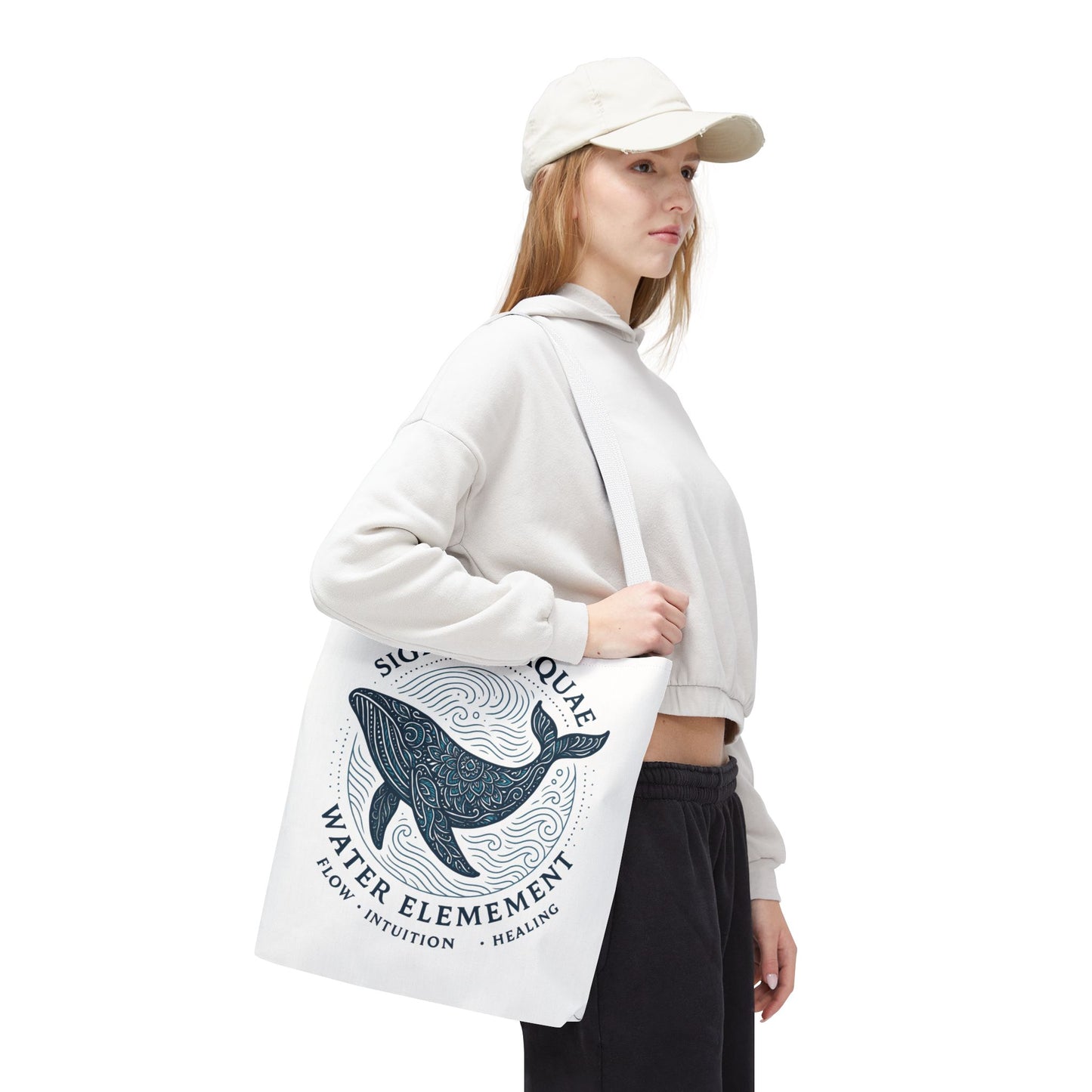 Whale Water Element Tote Bag: Spiritual Gift, Eco-Friendly, Beach Bag, Yoga Accessories, Meditation Essentials, Weekender Bag, Large Bag