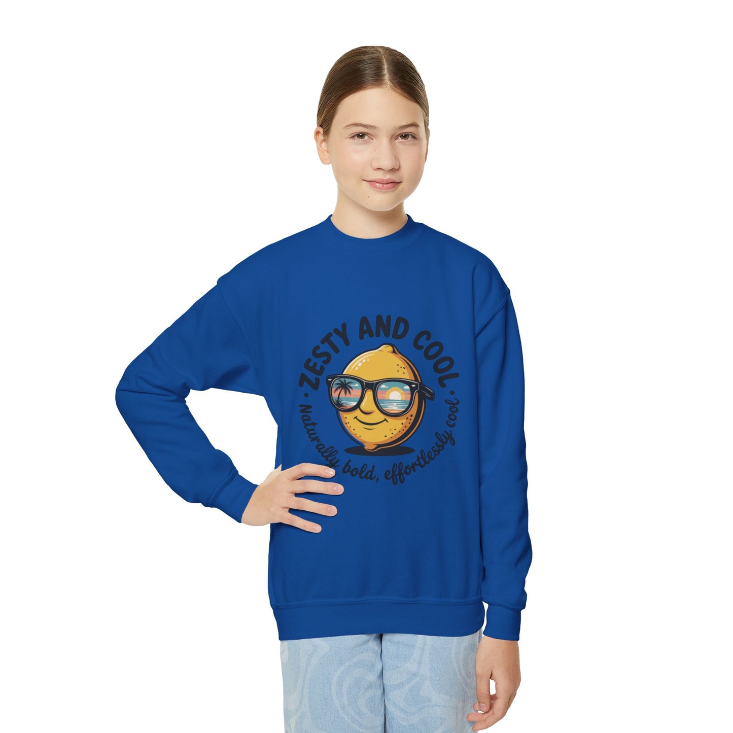 Zesty and Cool Youth Crewneck Sweatshirt, Casual Kidswear, Trendy Youth Fashion, Gift for Birthdays, Fun Daily Wear, Summer Vibes