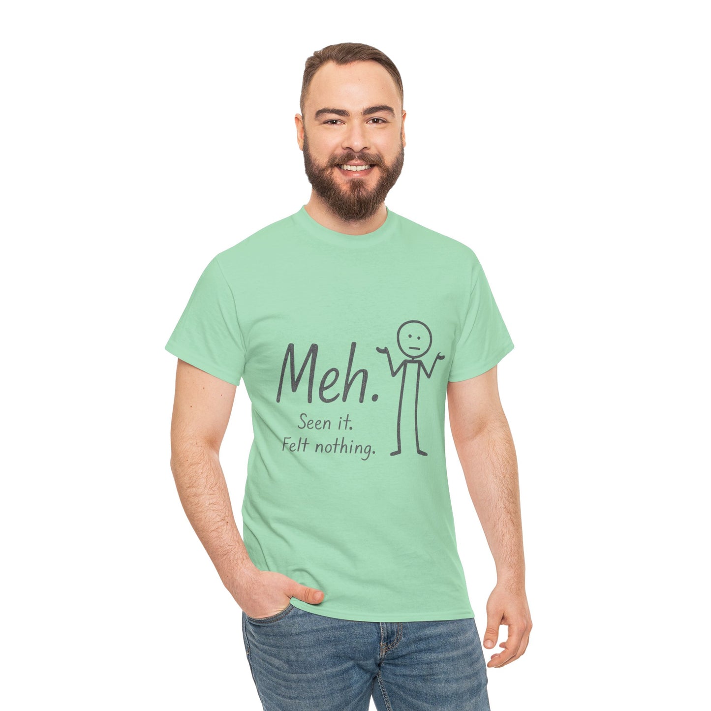 Meh. Heavy Cotton Men's Tee, Comfortable & Casual Humor Shirt, Gift for Friends, Relaxed Fit for Everyday Wear, Ideal for Birthdays, Moods