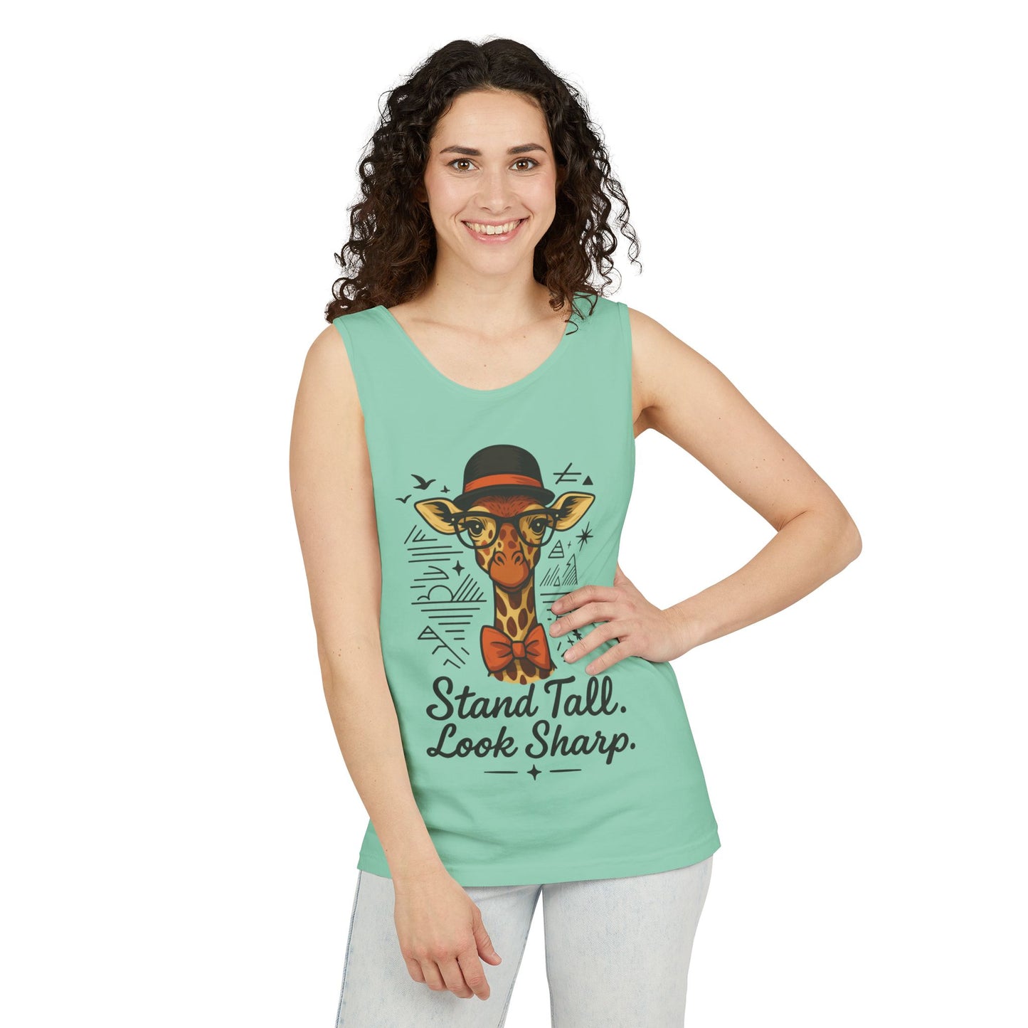 Giraffe Inspirational Tank Top, Stand Tall Look Sharp Shirt, Unisex Summer Apparel, Cute Animal Gift, Zoo Lover's Fashion