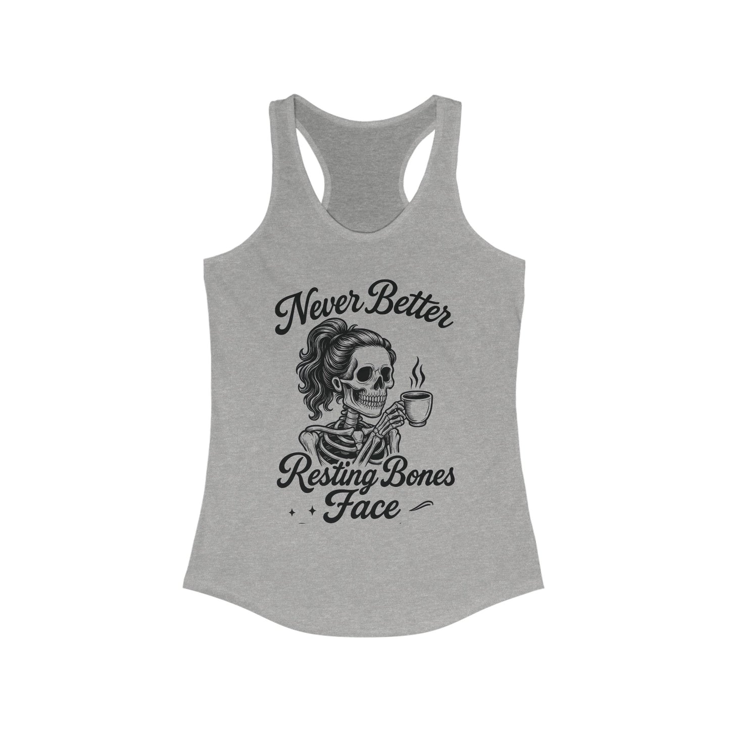 Skull Coffee Tank Top, Women's Racerback, Summer Workout Wear, Halloween Gift, Casual Graphic Tee, Self-Care Fashion