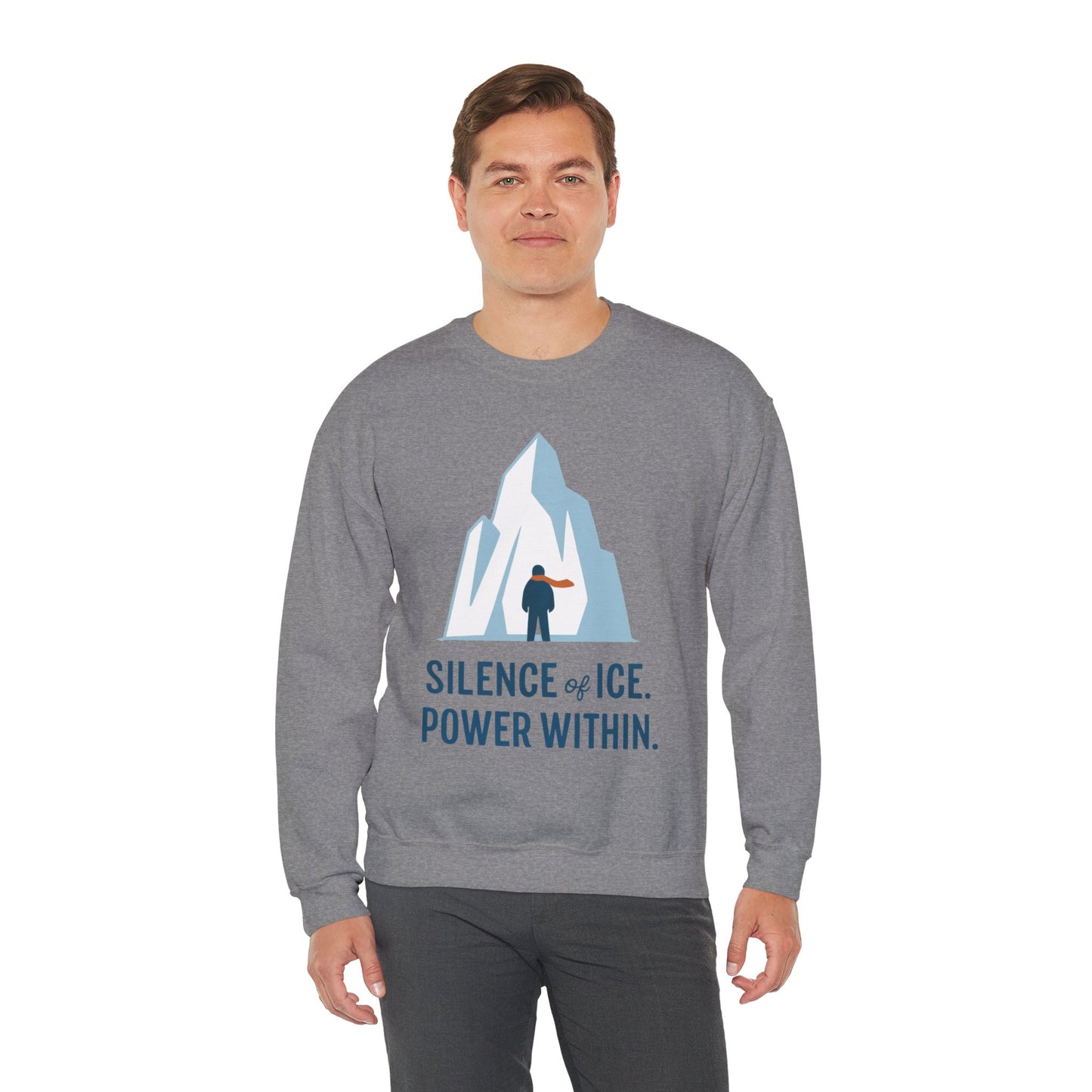 Men's Heavy Blend™ Crewneck Sweatshirt, Silence of Ice Power Within Sweatshirt, Nordic Iceberg Minimalist Pullover