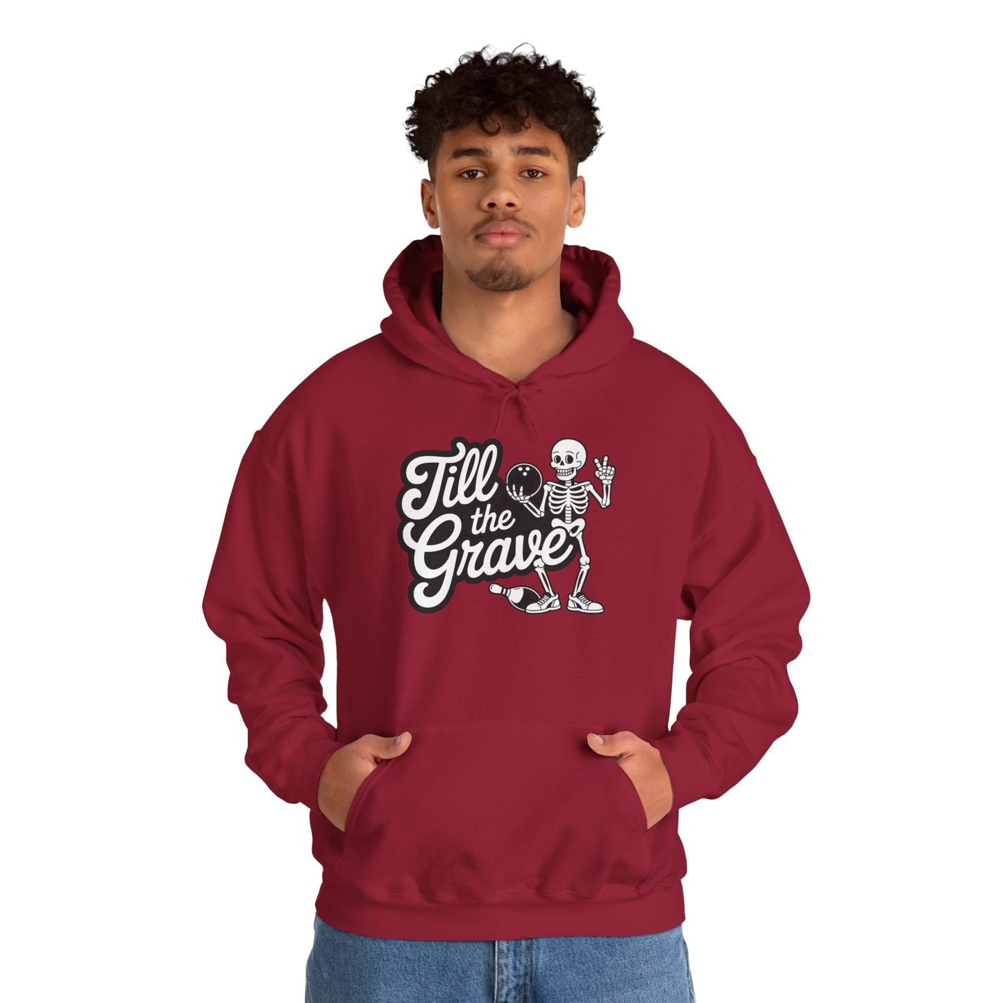 Funny Skeleton Bowling Mens Hoodie, Halloween Apparel, Funny Skeleton Bowling Shirt, Casual Mens Crewneck, Cool Bowler Skull Hoodie