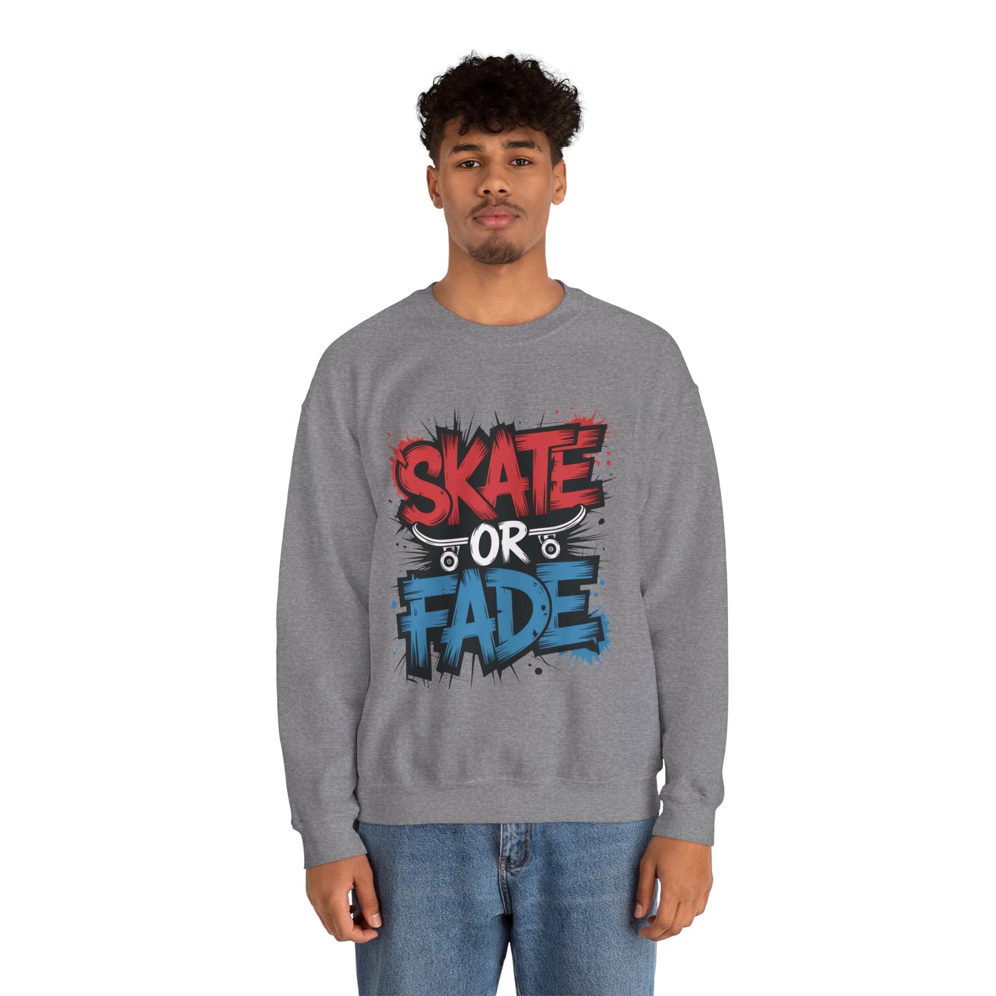 Skate Or Fade Men's Crewneck Sweatshirt, Graffiti Skateboarding Pullover, Urban Streetwear Top, Men's Heavy Blend™ Crewneck Sweatshirt