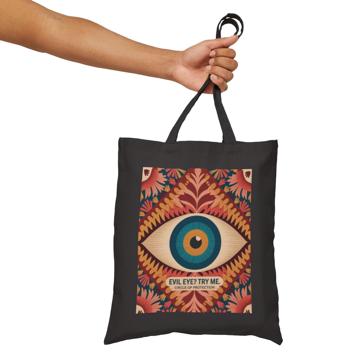 Vibrant Eye Design Canvas Tote Bag, Boho Shopper, Eco-Friendly Grocery Bag, Gift for Art Lovers, Sustainable Fashion