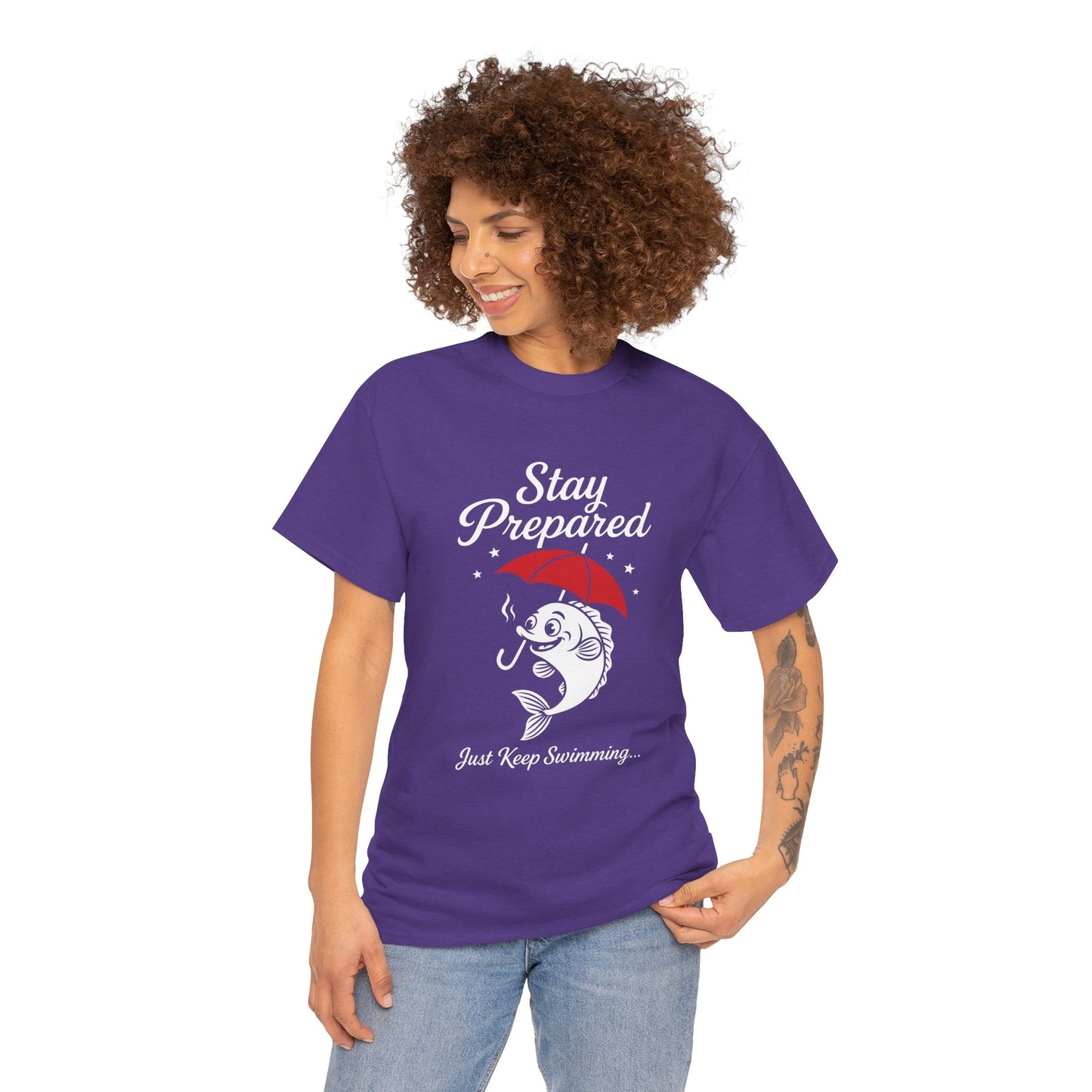 Stay Prepared Fish Shirt for Women - Just Keep Swimming Funny Nautical Tee - Positive Fishing Gift, Outdoor Adventure Apparel