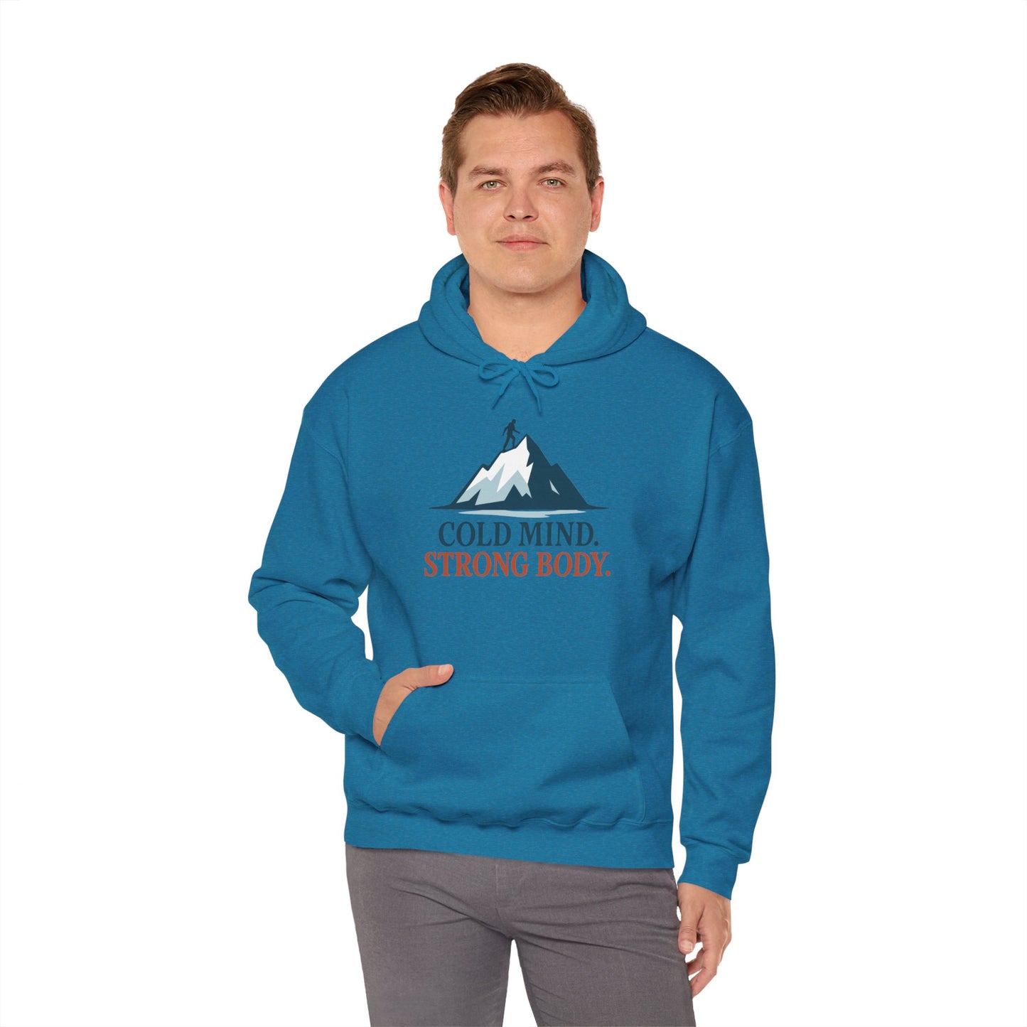 Men's Heavy Blend™ Hooded Sweatshirt, Cold Mind Strong Body Sweatshirt, Nordic Mountain Minimalist Pullover