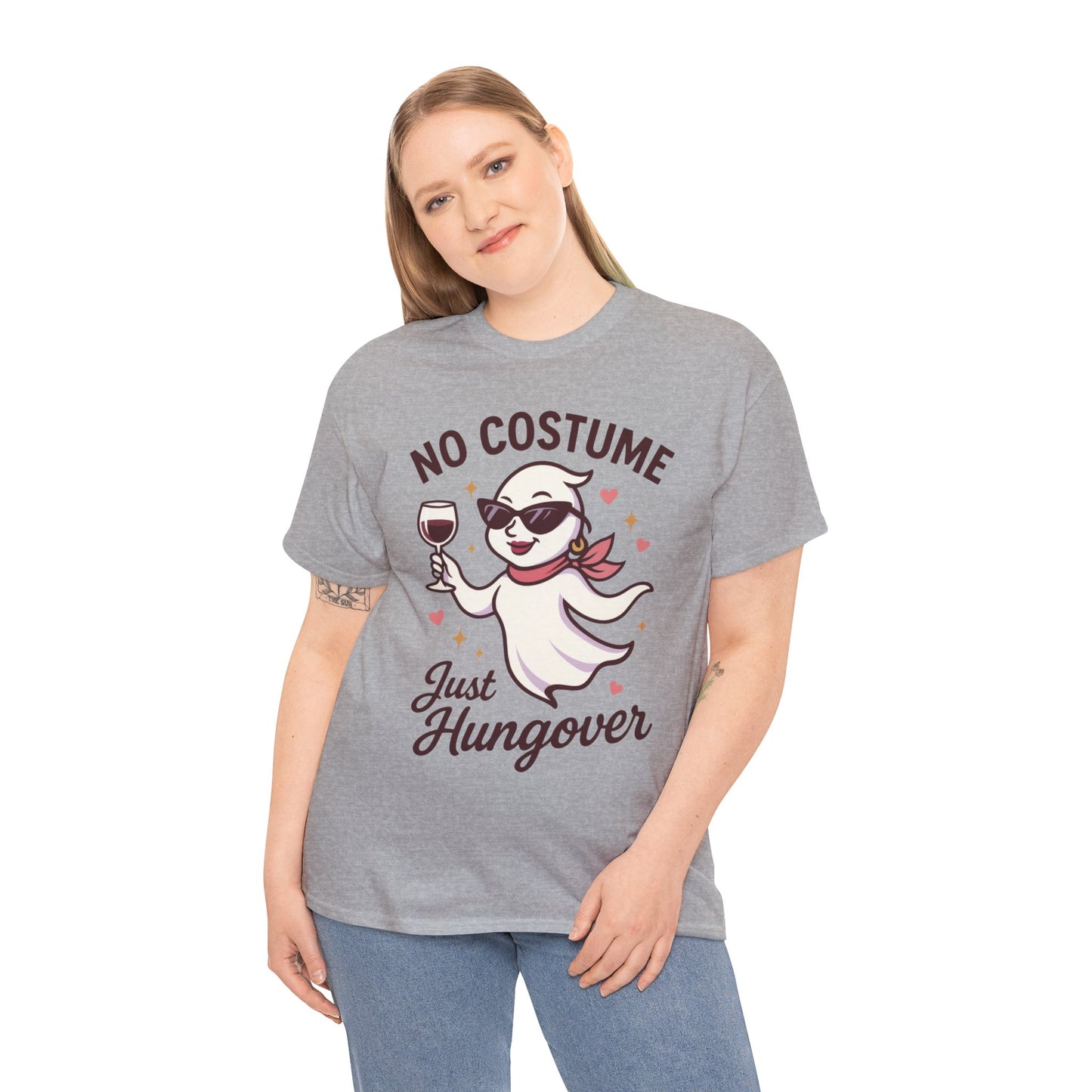 No Costume Just Hungover Women's T-Shirt, Funny Ghost Wine Halloween Party Graphic Tee