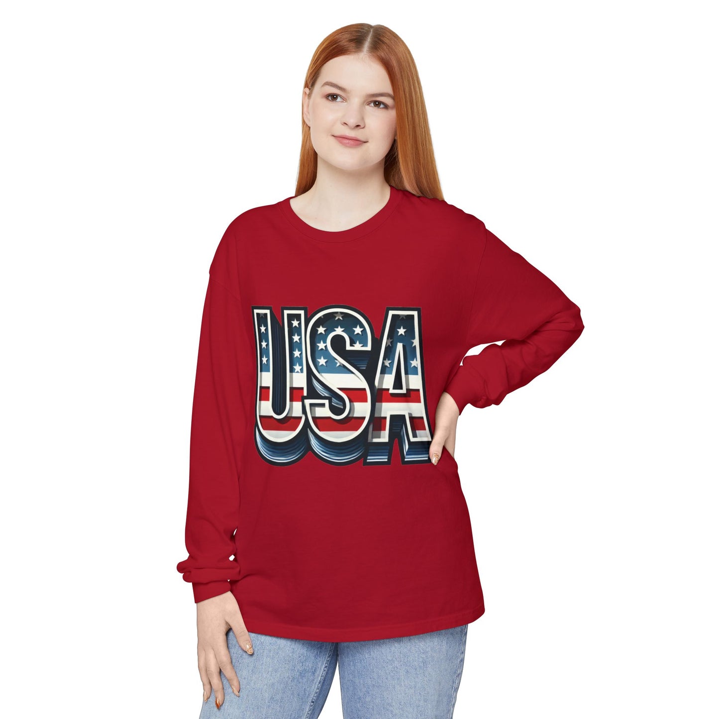 Patriotic Long Sleeve Unisex T-Shirt, USA Design, Unisex Tee for Independence Day, Memorial Day, Family Celebrations, Casual Wear