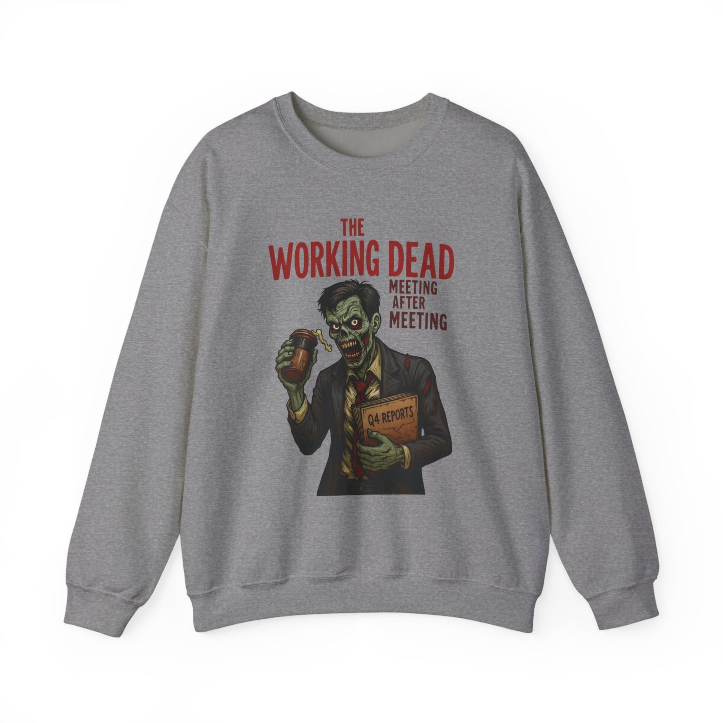 The Working Dead Men's Funny Zombie Sweatshirt, Office Humor Crewneck, Halloween Work Top
