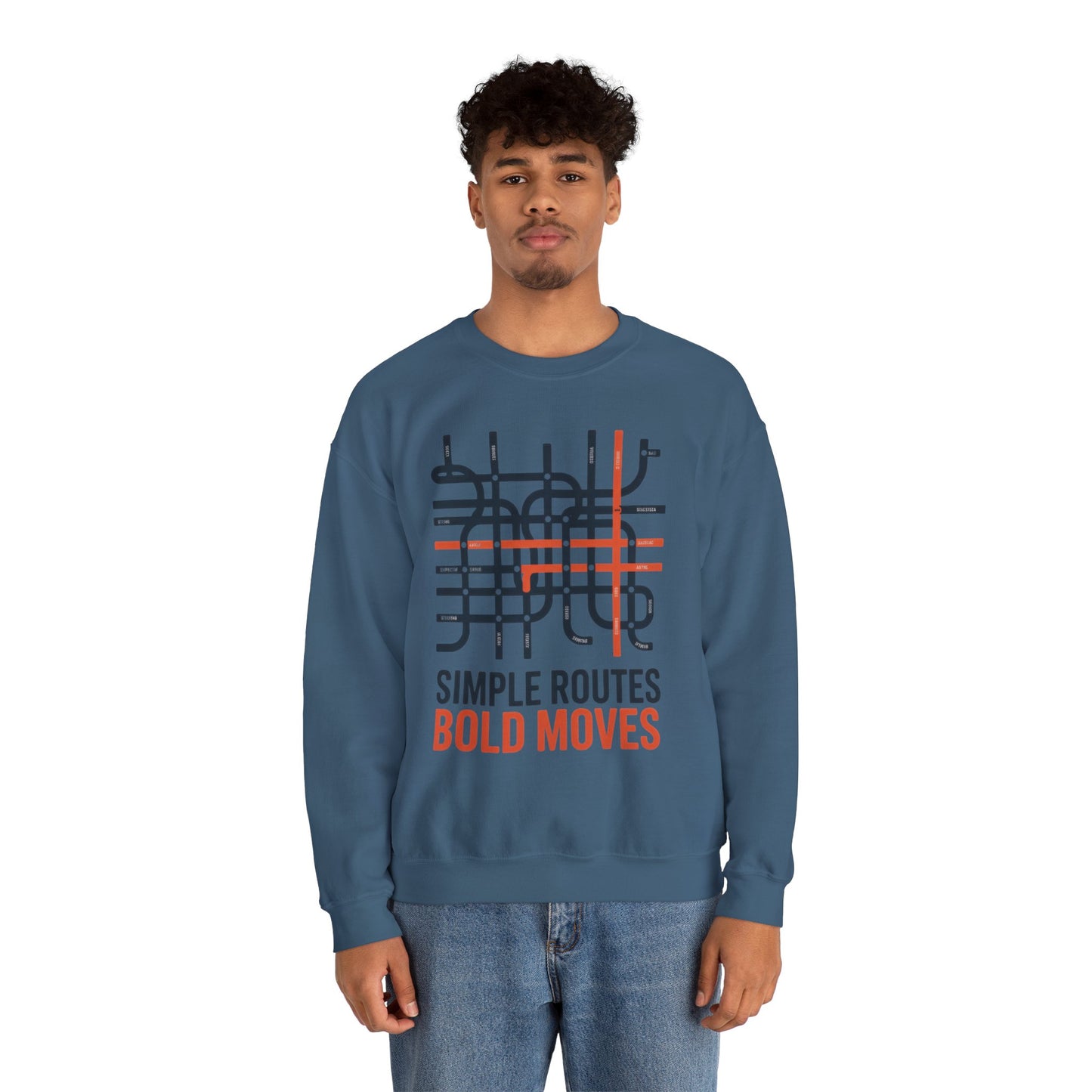 Men's Heavy Blend™ Crewneck Sweatshirt, Simple Routes Bold Moves Sweatshirt, Minimalist Metro Map Graphic Pullover