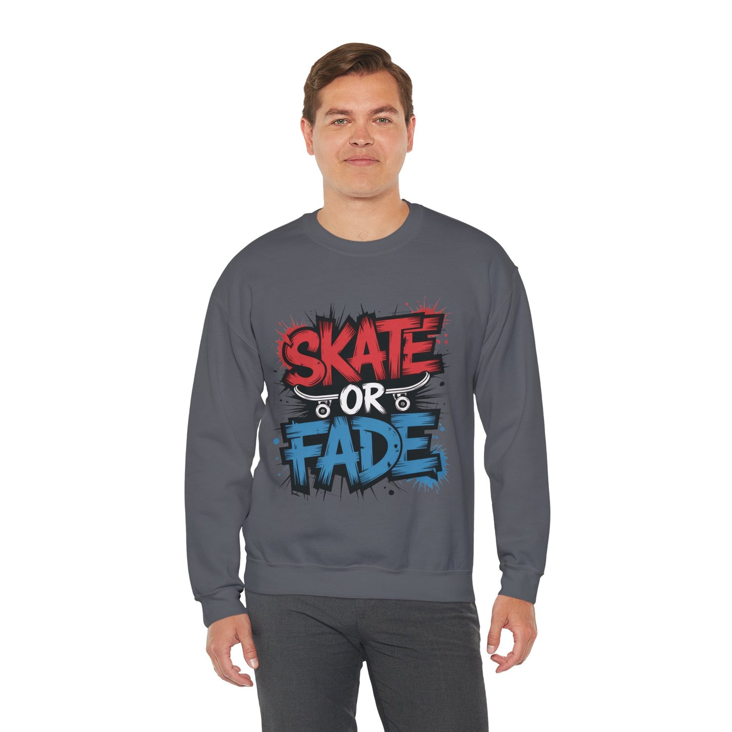 Skate Or Fade Men's Crewneck Sweatshirt, Graffiti Skateboarding Pullover, Urban Streetwear Top, Men's Heavy Blend™ Crewneck Sweatshirt