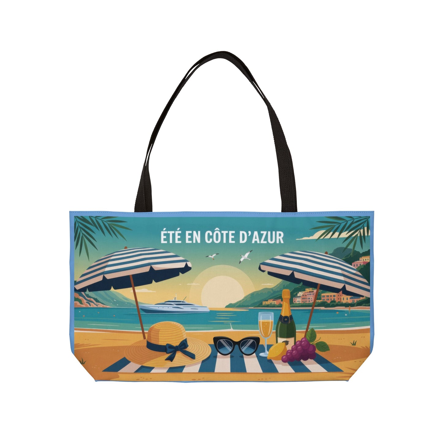 Stylish Summer Weekender Tote Bag, Beach Tote for Travel, Pool Days, Vacation Carryall, Perfect for Gifts, French Riviera themed beach bag