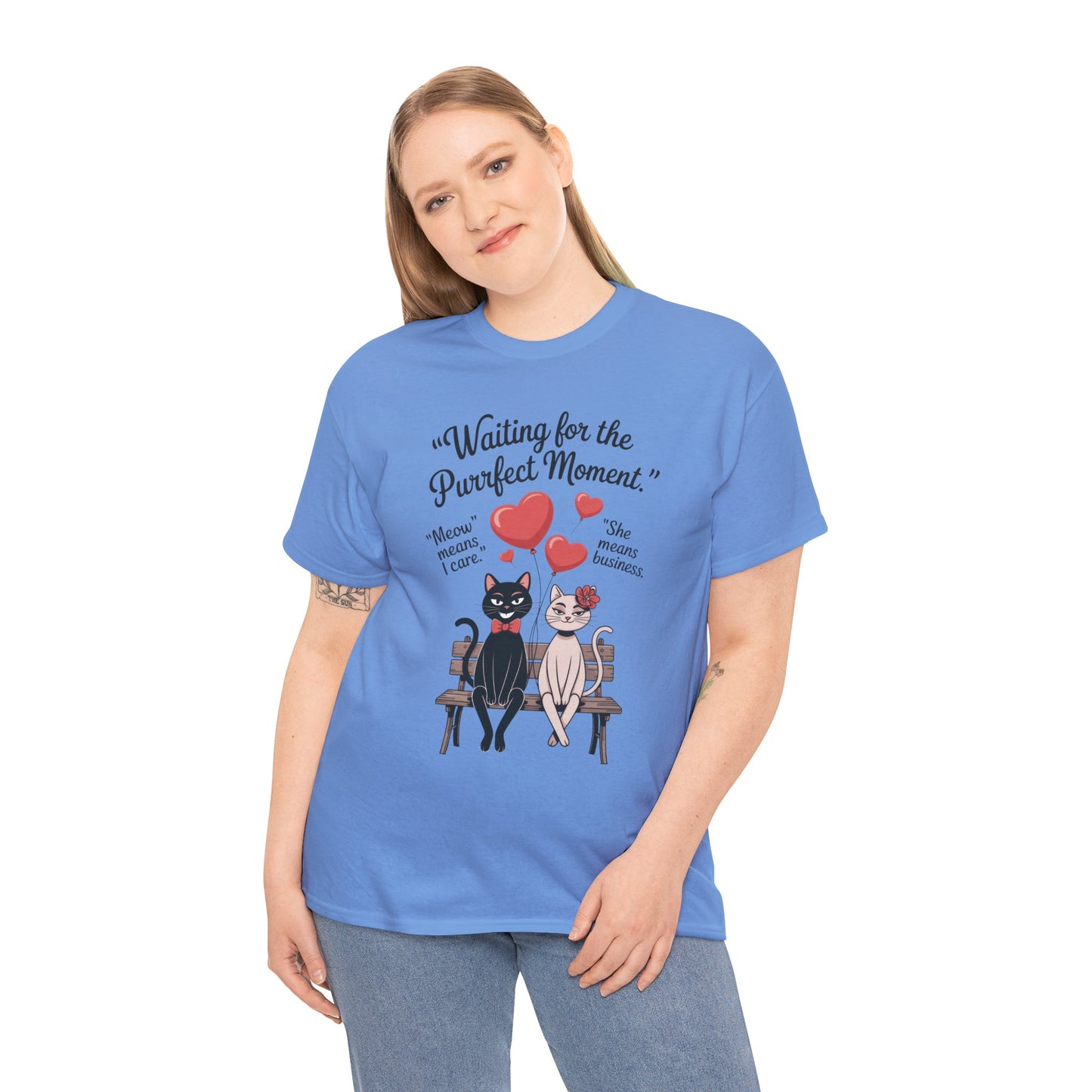 Cute Cat Lovers Tee, Womens Heavy Cotton Tee for Pet Owners, Funny Cat Shirt, Gift for Cat Lovers, Casual T-Shirt, Animal Art Tee