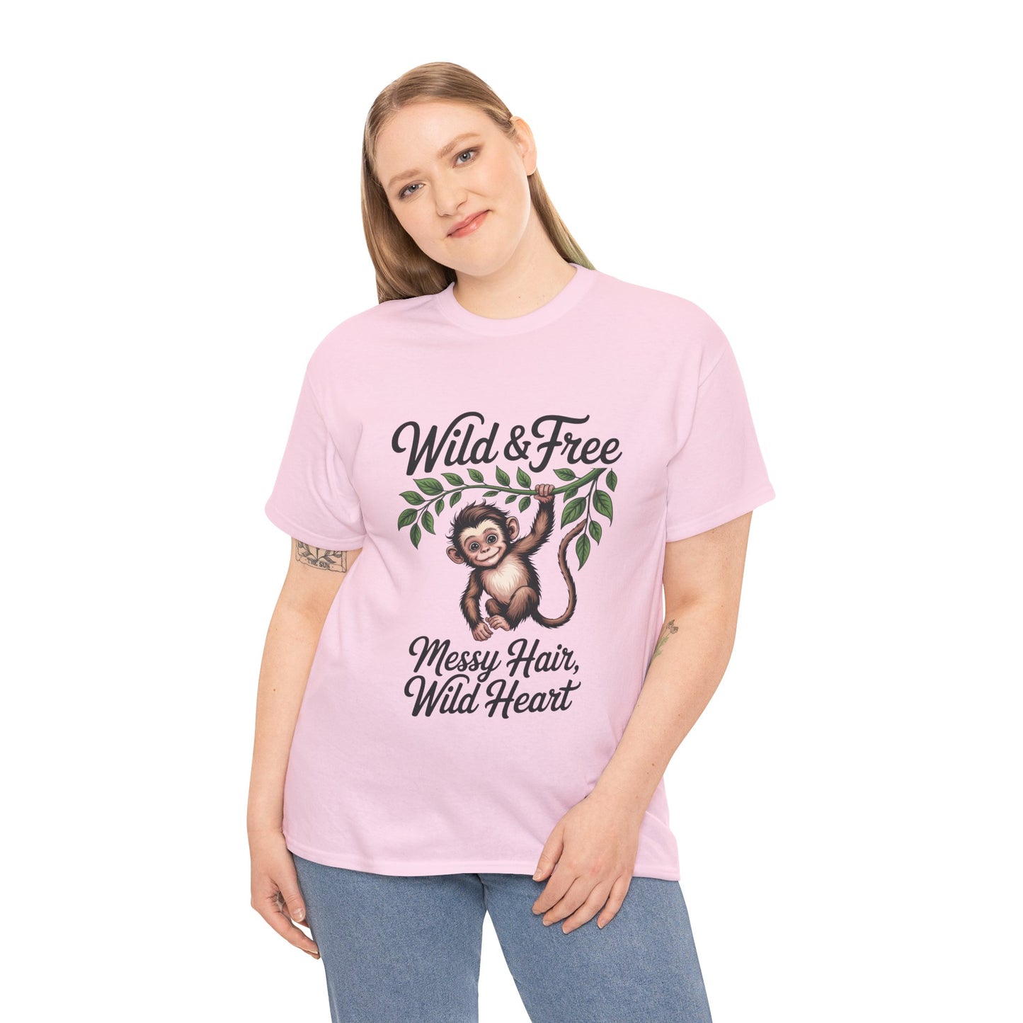 Wild & Free Monkey Shirt, Messy Hair Wild Heart Womens Tee, Cute Jungle Animal T-Shirt, Boho Adventure Graphic, Fun Nature Lover Gift