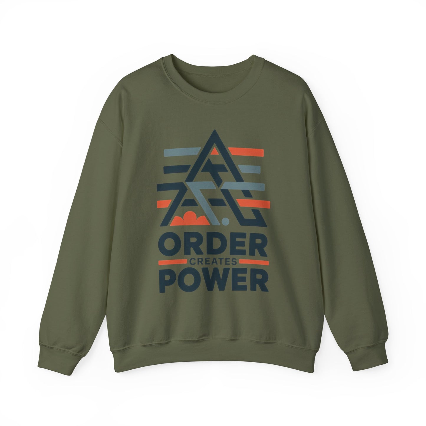 Men's Sweatshirt Order Creates Power, Minimal Geometric Motivational Graphic Pullover, Heavy Blend™ Crewneck Sweatshirt