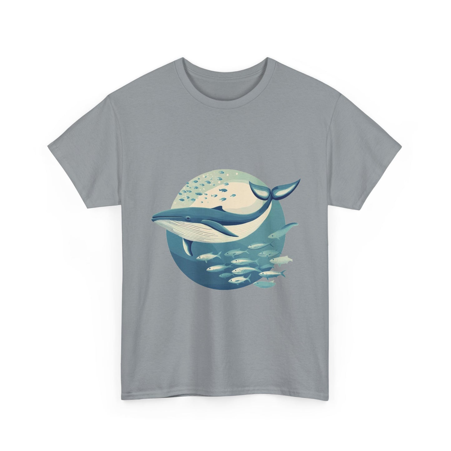 Whale and Fish Unisex Heavy Cotton Tee, Ocean Lover Shirt, Nature Tee, Sea Creature Gift, Casual Summer Top, Ocean Whale Graphic Tee