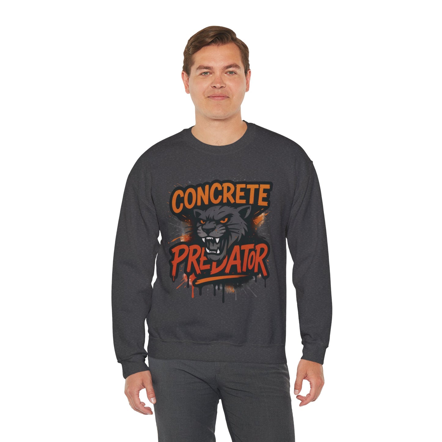 Men's Heavy Blend™ Crewneck Sweatshirt, Concrete Predator Mens Panther Crewneck Sweatshirt
