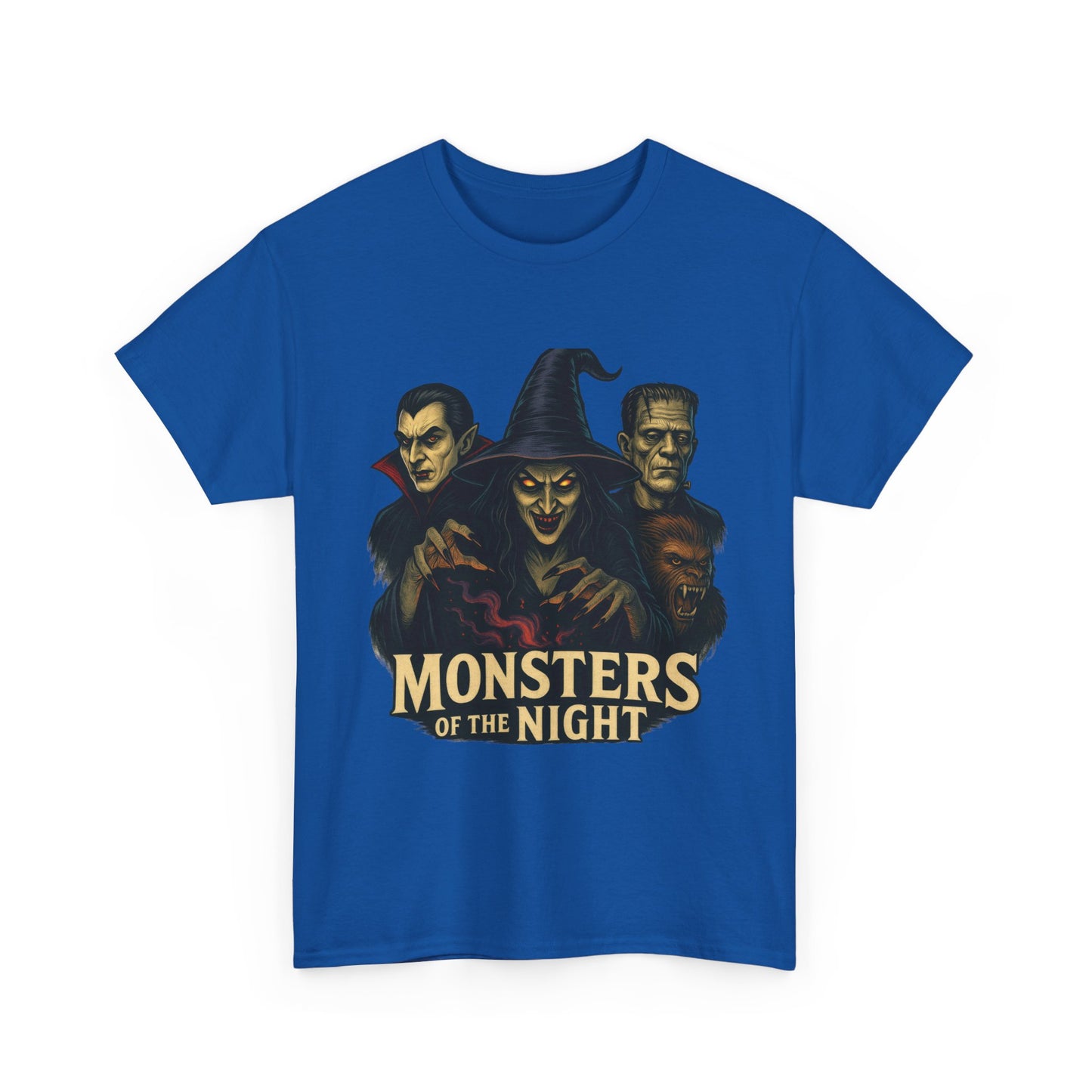 Monsters of the Night Women's T-Shirt, Classic Horror Witch, Vampire, Frankenstein Halloween Tee