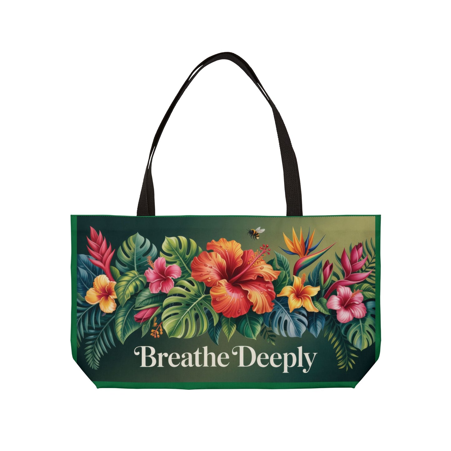 Tropical Floral Weekender Tote Bag - Breathe Deeply, Beach Bag, Travel Tote, Summer Accessory, Weekend Getaway, Gift for Travelers