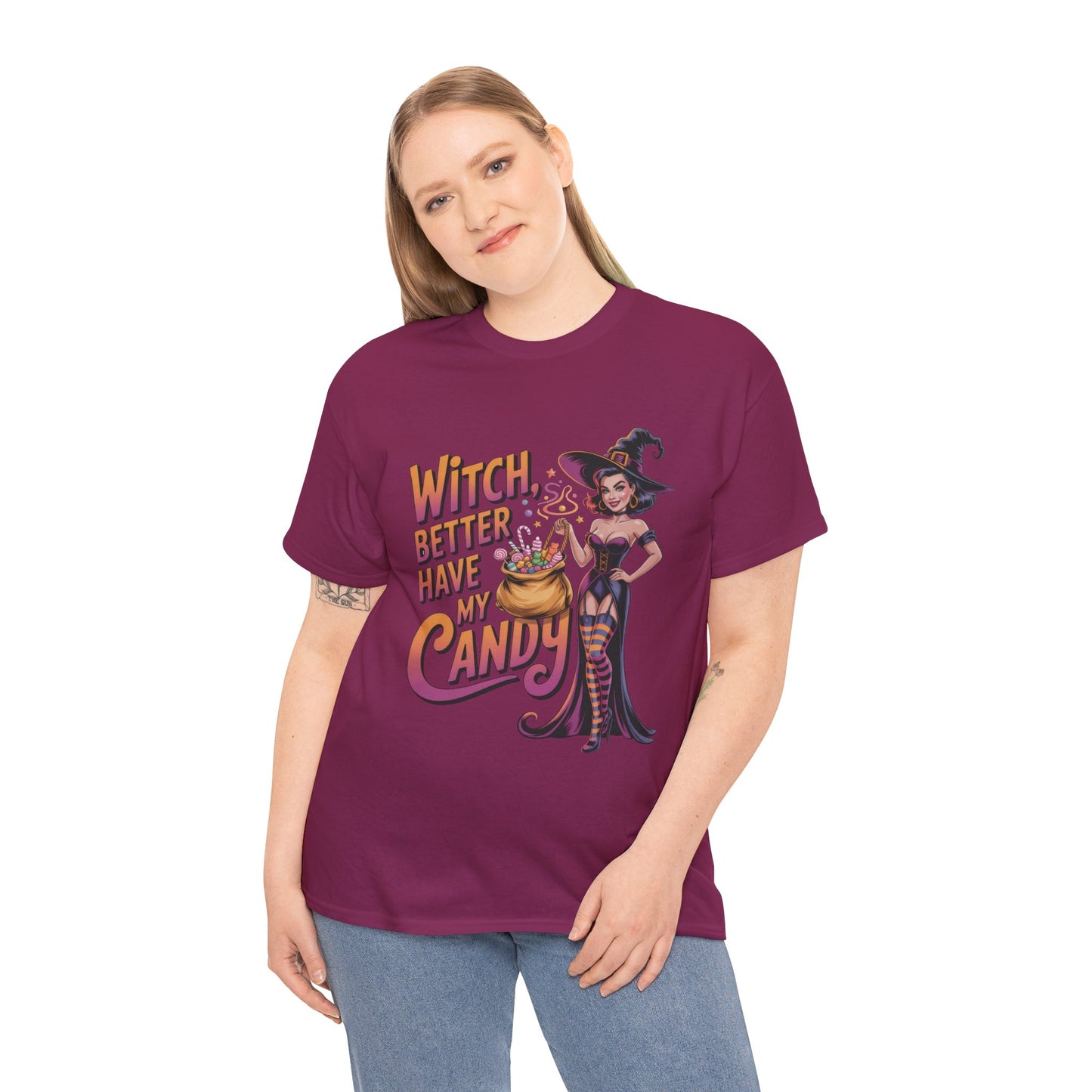 Witch Better Have My Candy Halloween T-Shirt for Women, Funny Spooky Witch Tee, Retro Pin-Up Halloween Shirt, Sassy Fall Party Top