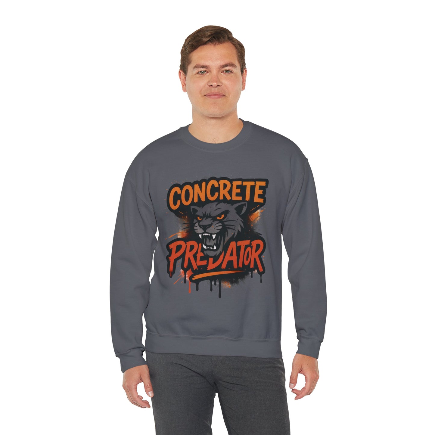 Men's Heavy Blend™ Crewneck Sweatshirt, Concrete Predator Mens Panther Crewneck Sweatshirt