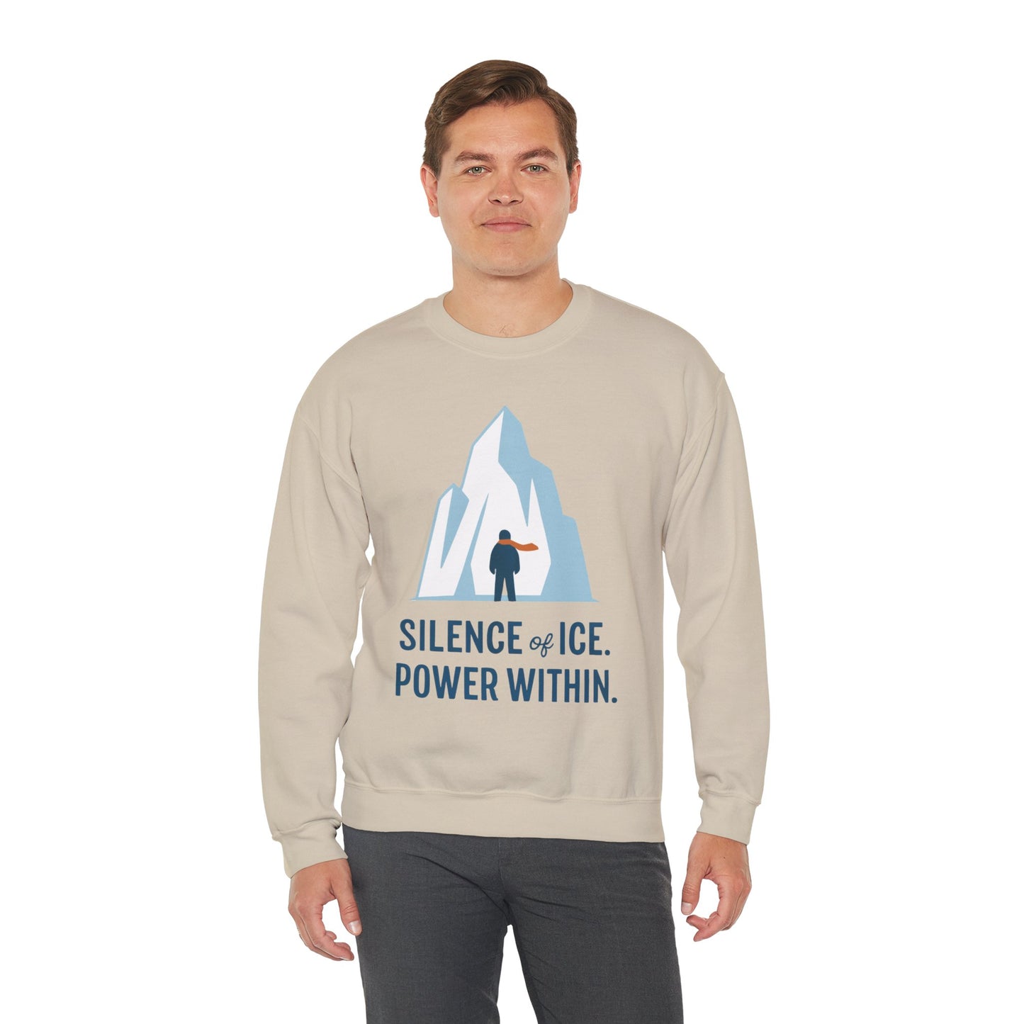 Men's Heavy Blend™ Crewneck Sweatshirt, Silence of Ice Power Within Sweatshirt, Nordic Iceberg Minimalist Pullover