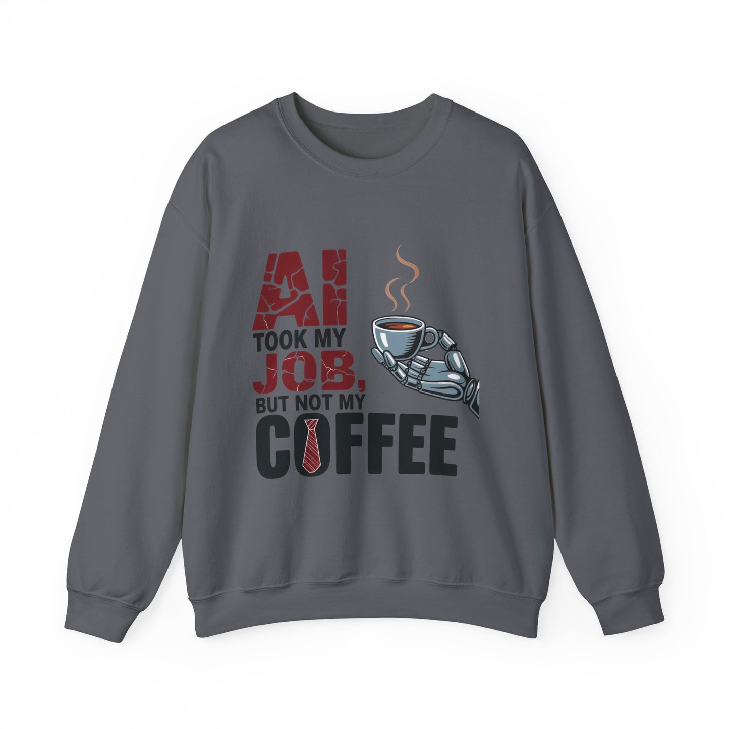 Men's AI Coffee Sweatshirt, Funny Robot Humor Pullover, Geek Sarcastic Job Joke Top, Men's Heavy Blend™ Crewneck Sweatshirt, Office Humor