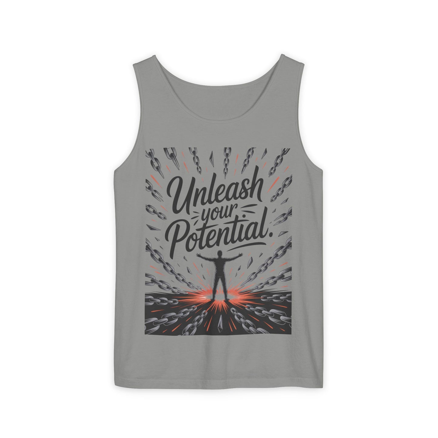 Men's Motivational Tank Top, "Unleash Your Potential" Graphic, Inspirational Gym Wear, Fitness Apparel, Summer Top, Gift for Him