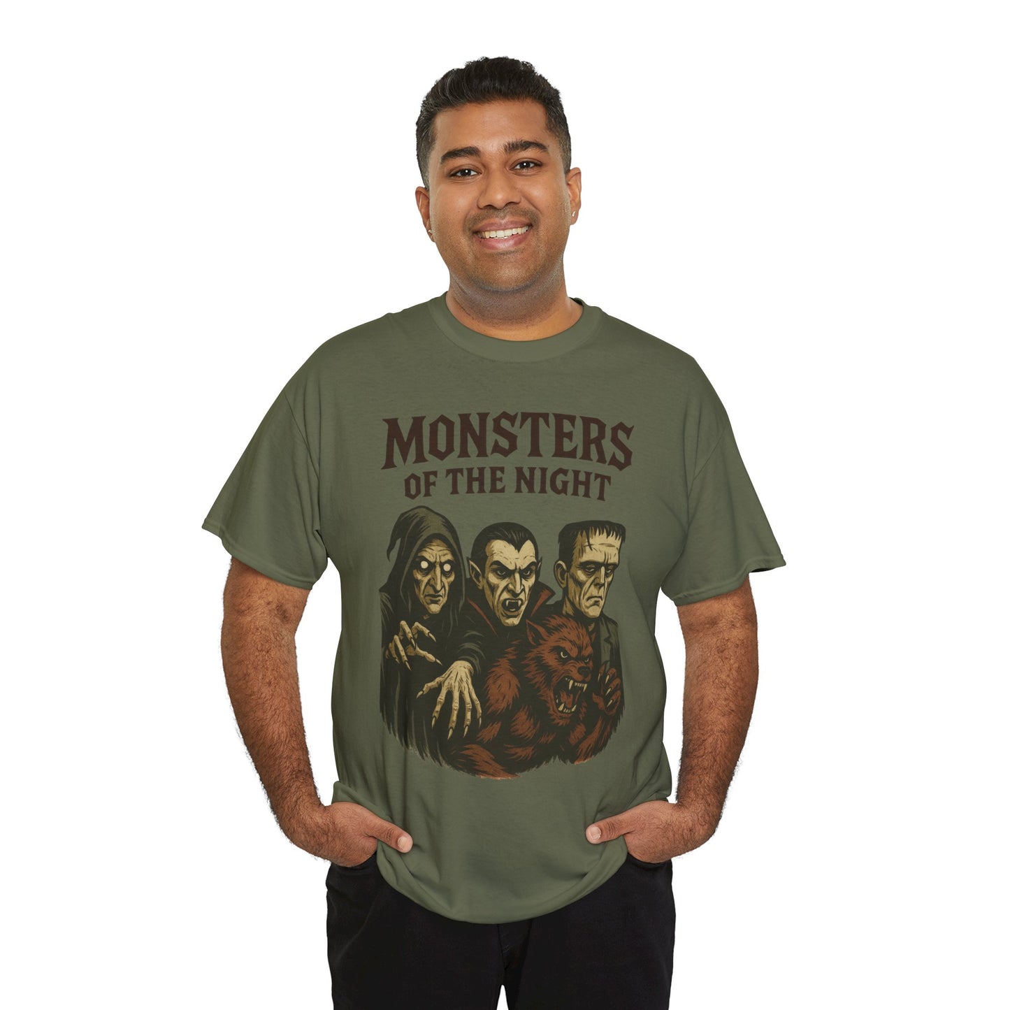 Monsters of the Night Men's T-Shirt, Classic Horror Movie Monsters Graphic Tee, Halloween Shirt
