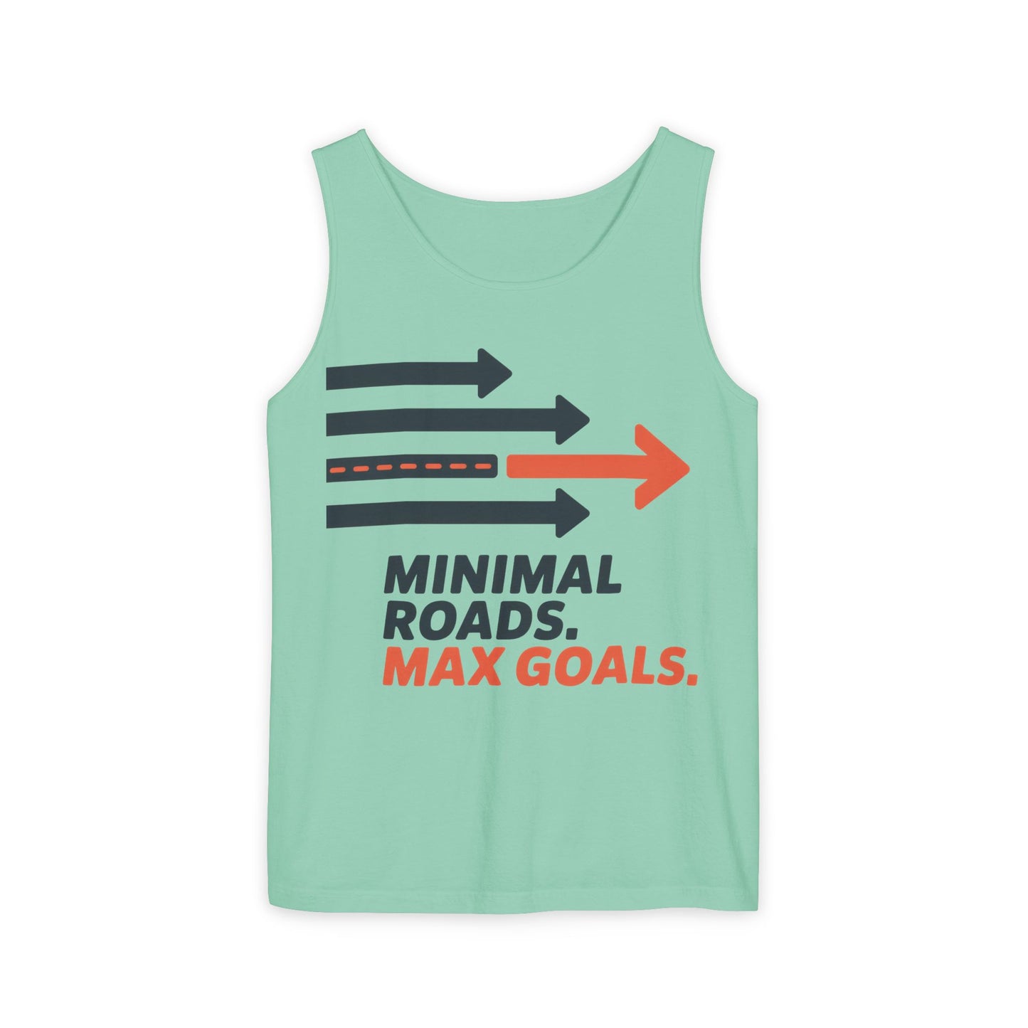 Mens Garment-Dyed Tank Top, Minimal Roads Max Goals Motivational Mens Tank Top