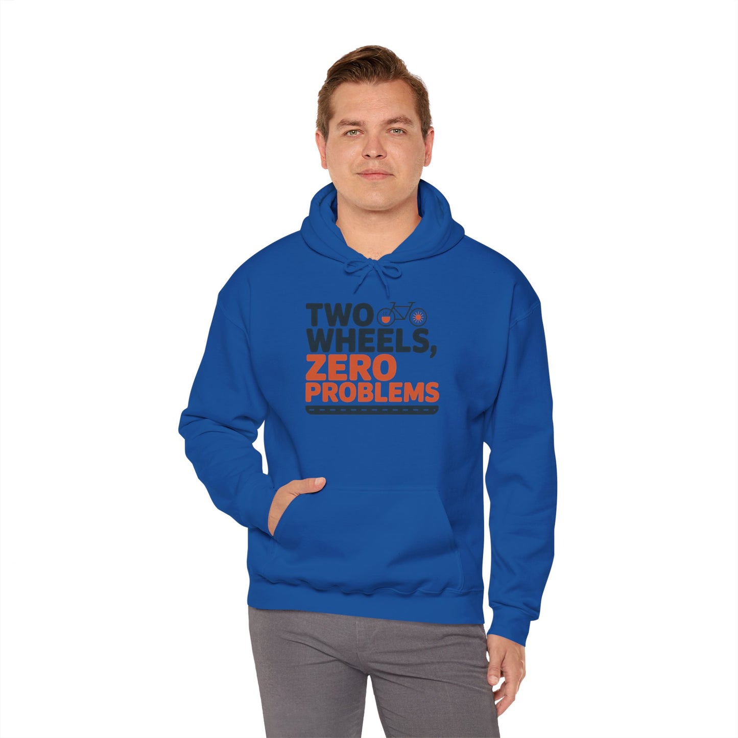 Men's Heavy Blend™ Hooded Sweatshirt, Two Wheels Zero Problems Mens Funny Cycling Hoodie, Cyclist Gift
