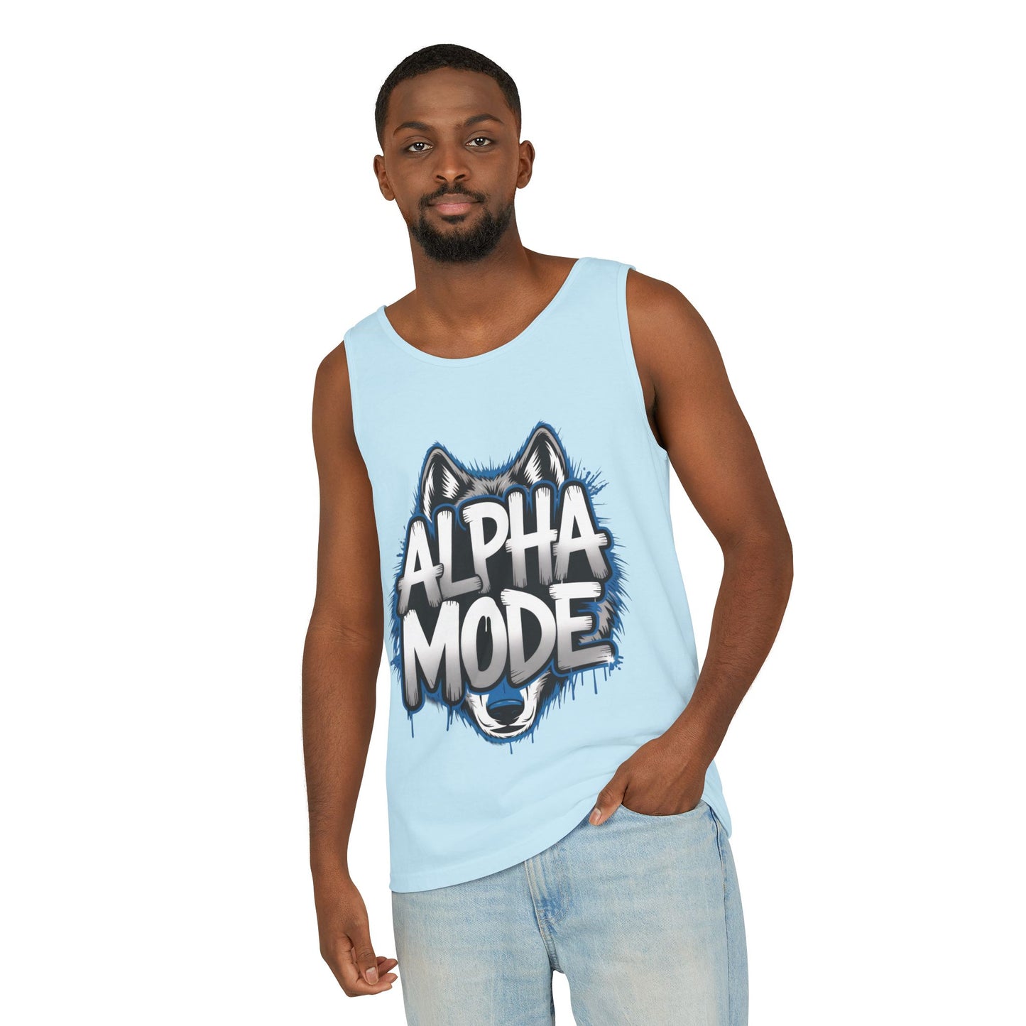 Mens Garment-Dyed Tank Top, Alpha Mode Wolf Graphic Mens Tank Top Gym Wear
