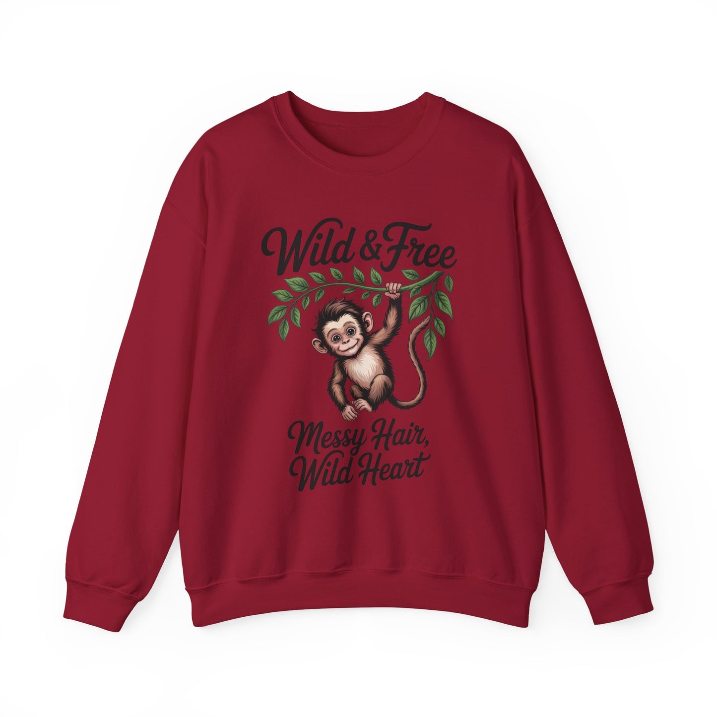 Wild & Free Monkey Sweatshirt, Messy Hair Wild Heart Womens Pullover, Cute Jungle Animal Sweater, Boho Adventure Graphic, Nature Lover Gift