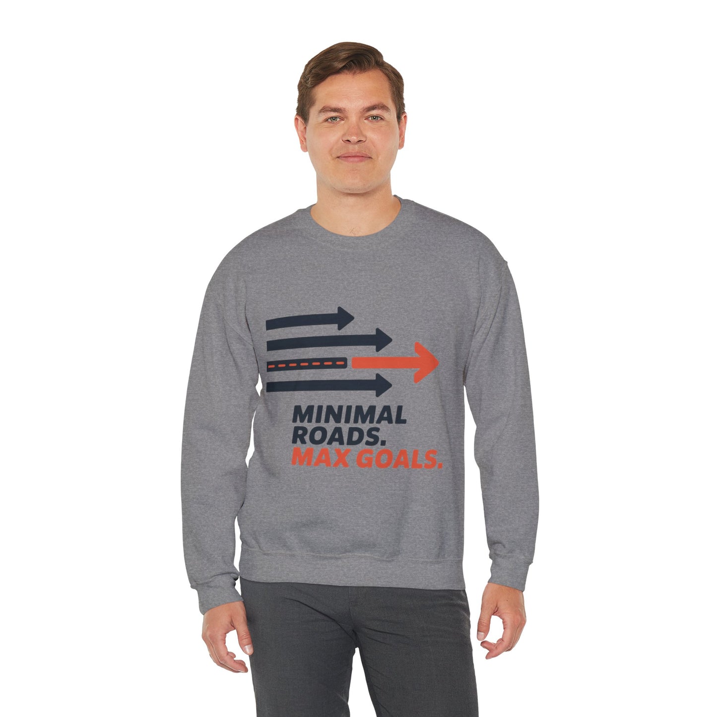 Mens Heavy Blend™ Crewneck Sweatshirt, Minimal Roads Max Goals Motivational Mens Sweatshirt