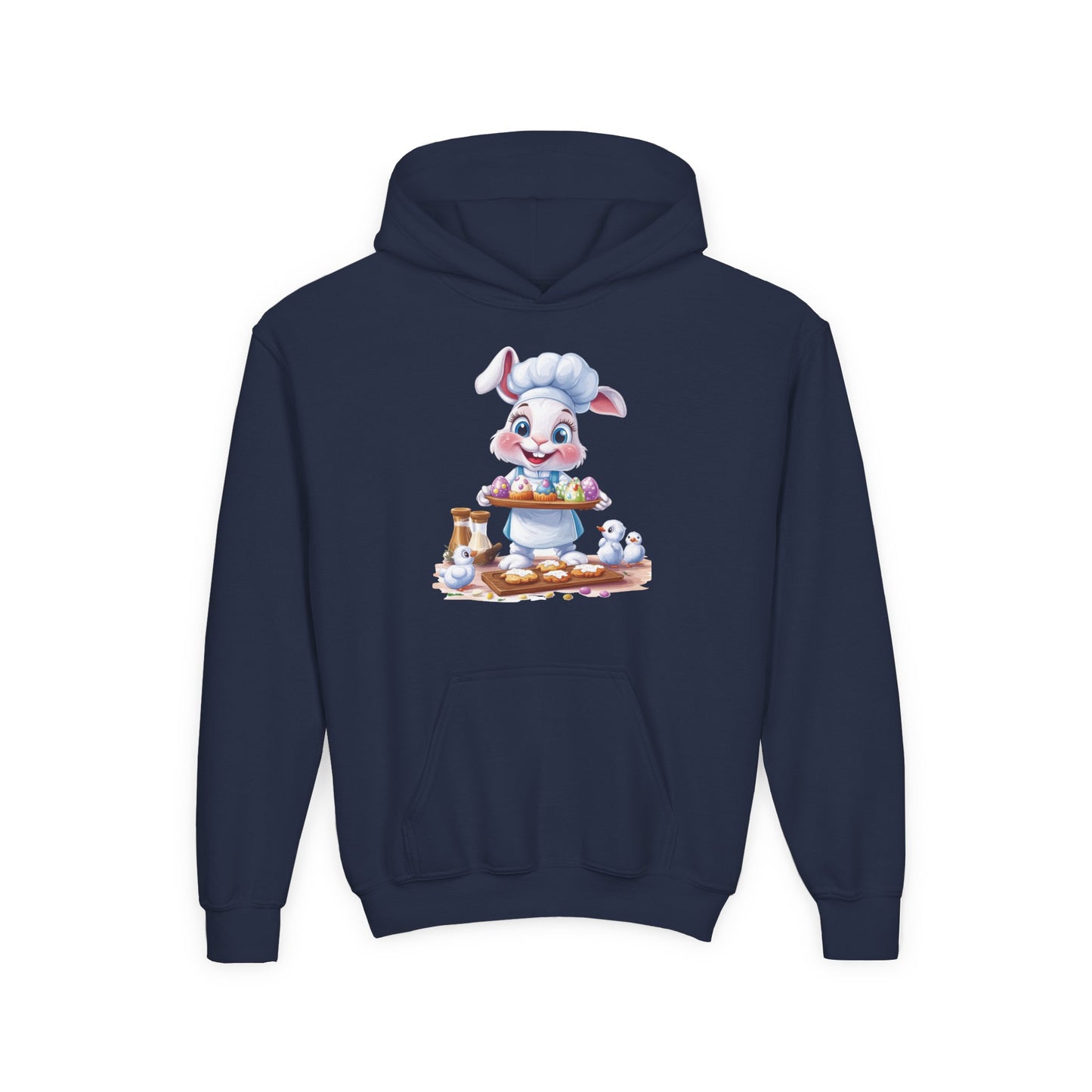 Easter Chef Bunny Hoodie for Kids, Cute Baker Bunny, Fun Holiday Outfit, Youth Spring Sweatshirt, Easter Gift, Bunny Design Hoodie