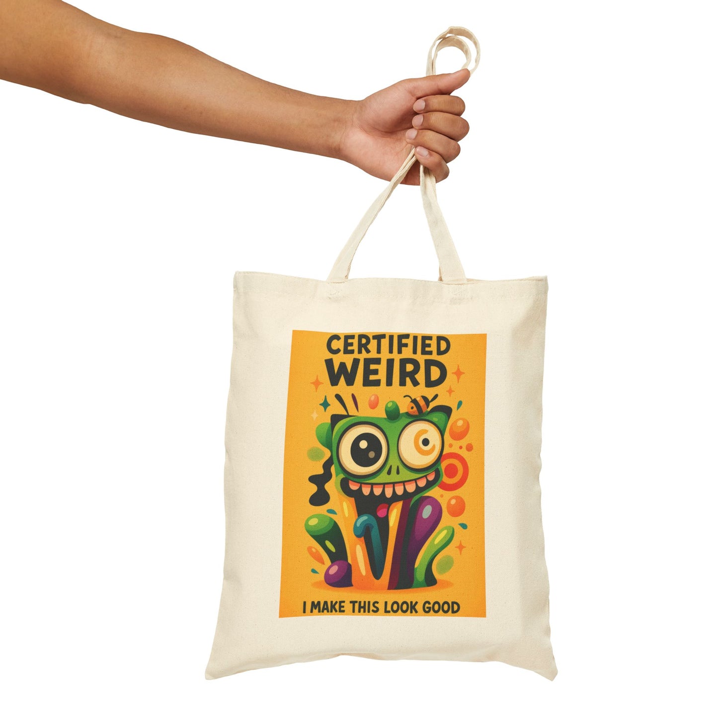 Certified Weird Cotton Canvas Tote Bag, Funny Tote for Shopping, Eco-Friendly Gift, Quirky Bag for Art Lovers, Unique Tote for Everyday Use