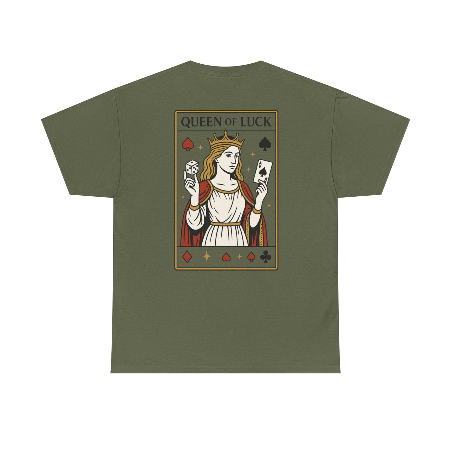 Queen of Luck Front & Back Print unisex T-Shirt, Roll the Dice Tee for Men, Vintage Gambling Shirt, Casino Gift, Poker Gift, Card Games Gift