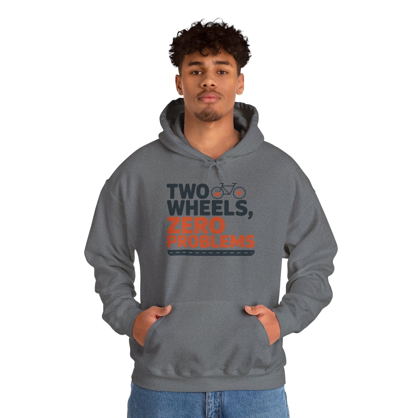 Men's Heavy Blend™ Hooded Sweatshirt, Two Wheels Zero Problems Mens Funny Cycling Hoodie, Cyclist Gift