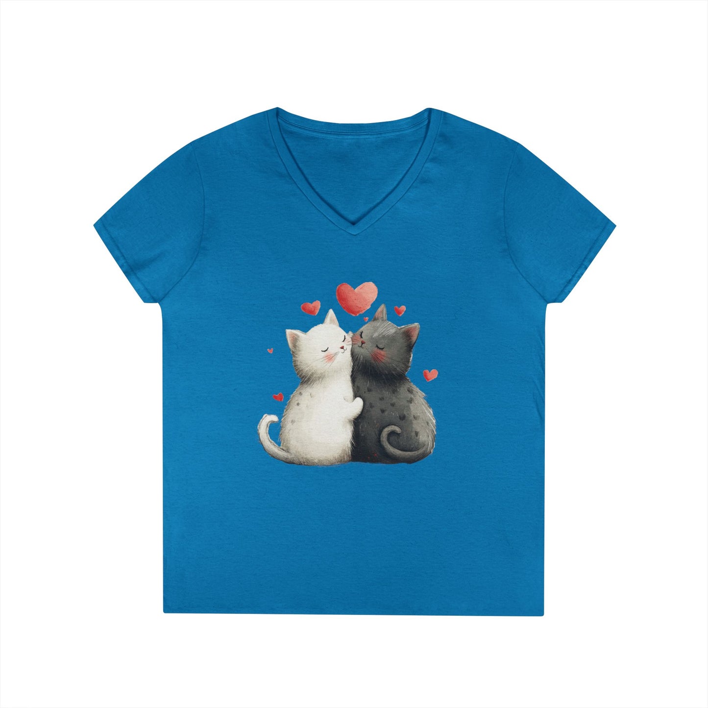 Cute Cat Love V-Neck T-Shirt, Animal Lover Gift, Valentine's Day Shirt, Cat Mom Gift, Cute Graphic Tee