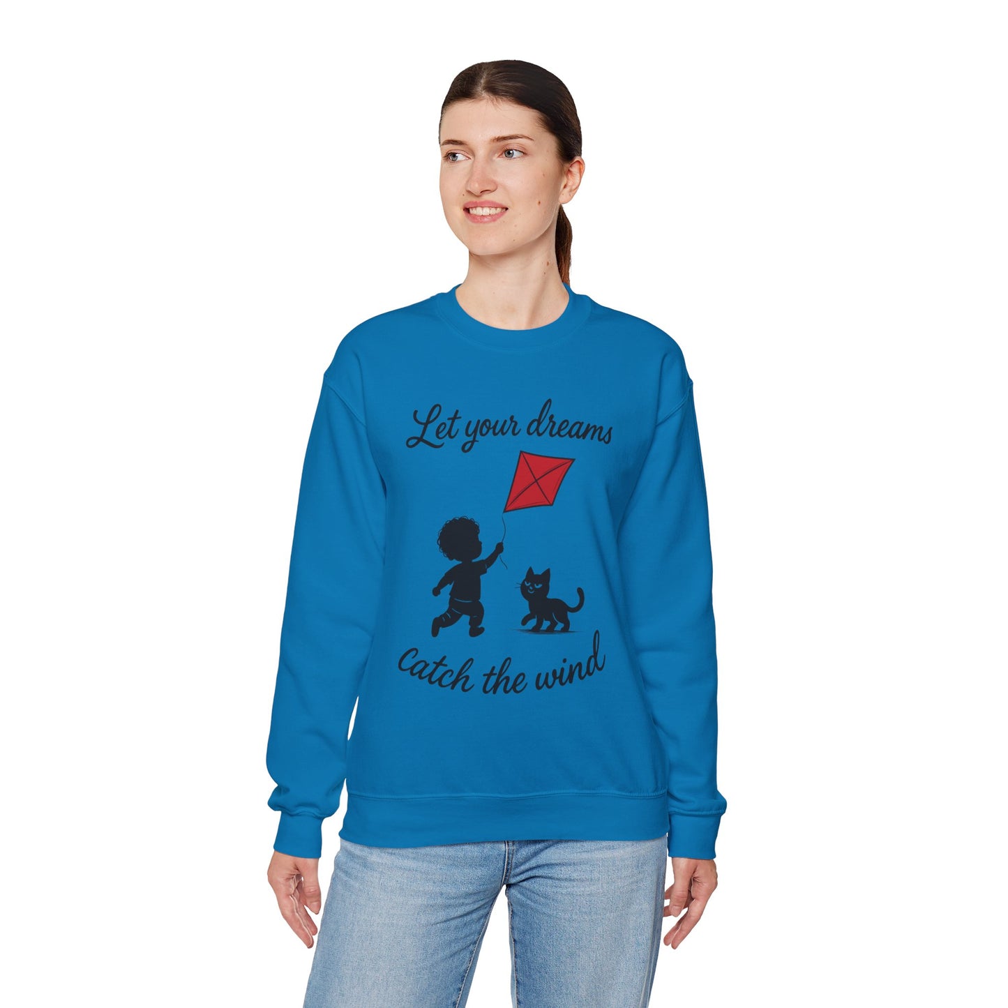 Dream Big Womens Crewneck Sweatshirt, Inspirational Gift, Cozy Lounge Wear, Cat Lover's Apparel, Kid's Motivation Sweatshirt