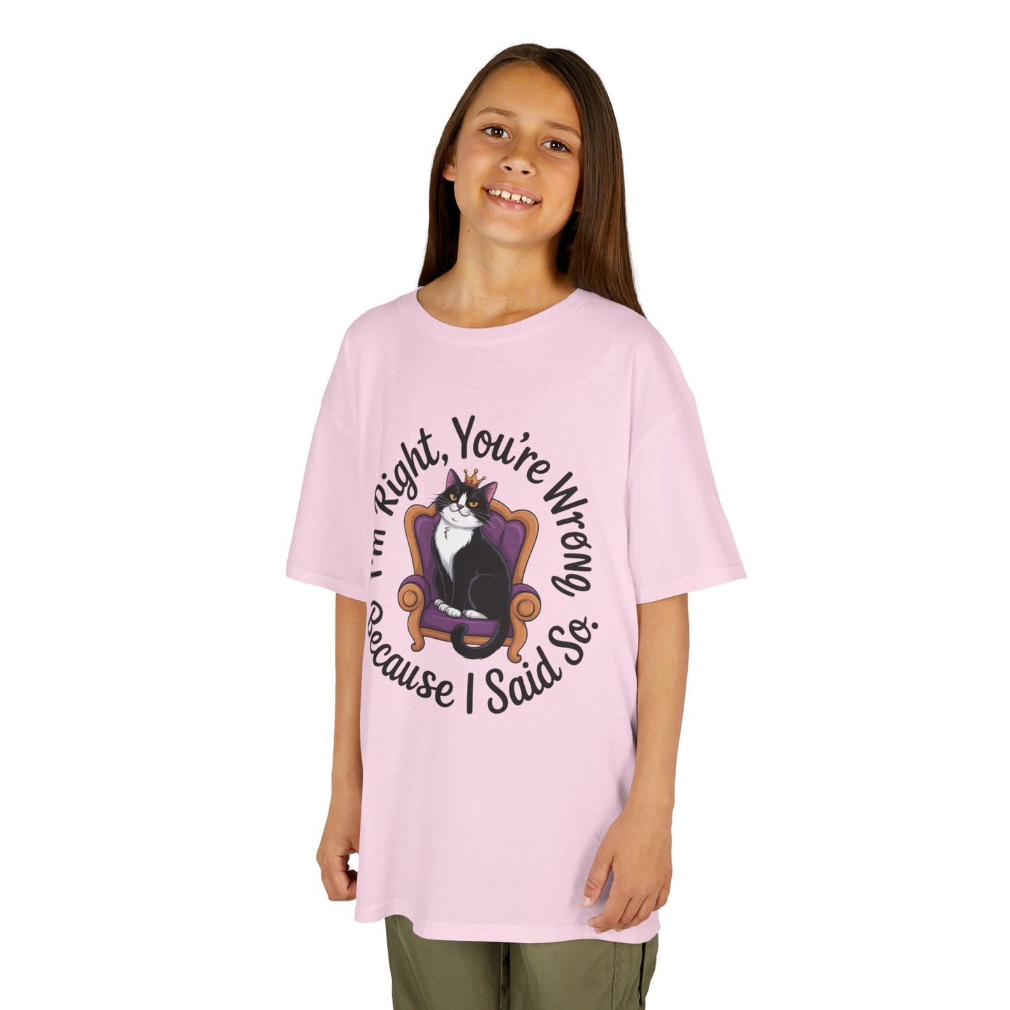 Girls Funny Sassy Cat T-Shirt - I'm Right You're Wrong, Cute Gift for Cat Lovers, Humor Tee for Teens, Birthday Gift,Tee for Confident Teens