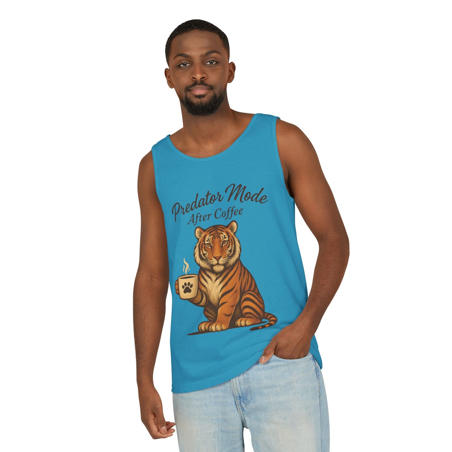 Predator Mode After Coffee Tank Top - Funny Coffee Lover Mens Muscle Tank - Tiger Caffeine Gym Shirt - Morning Motivation Top